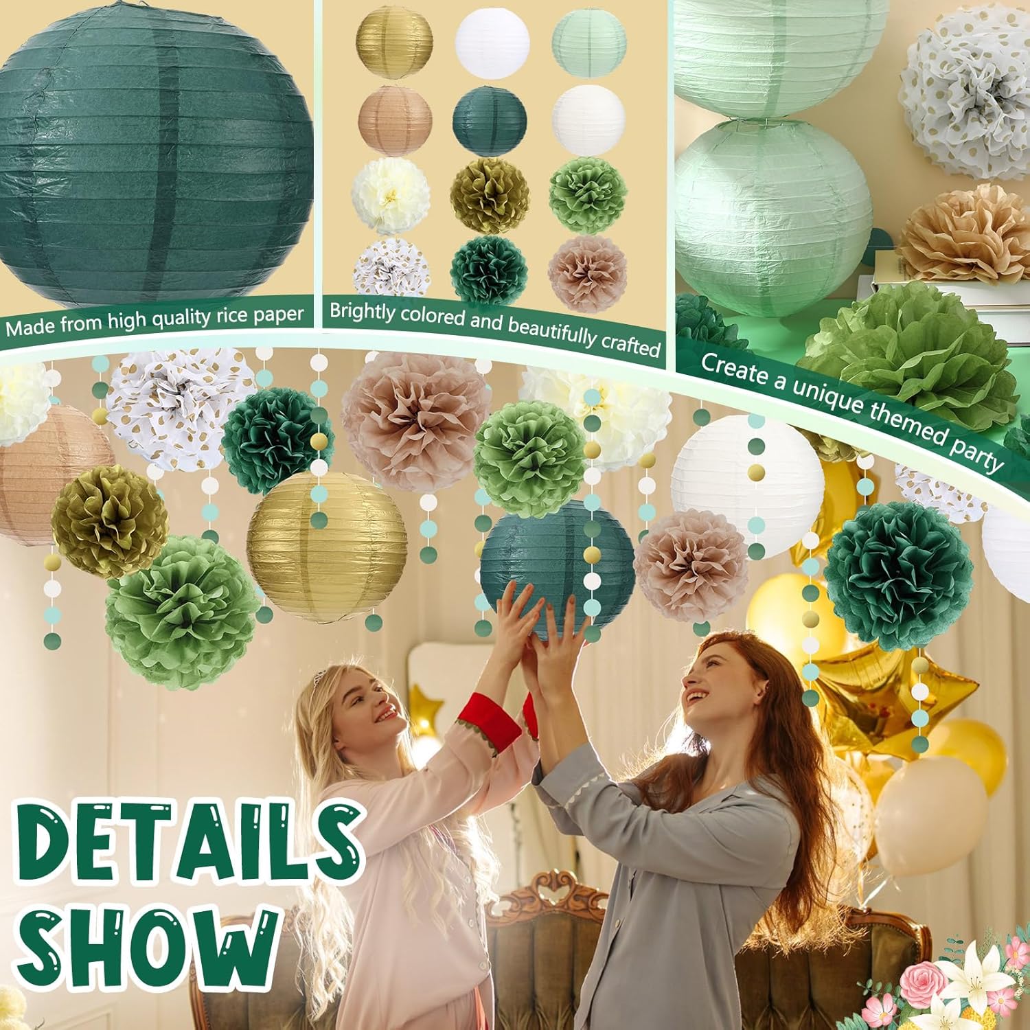 Glooglitter 26 Pcs Sage Green Party Decorations