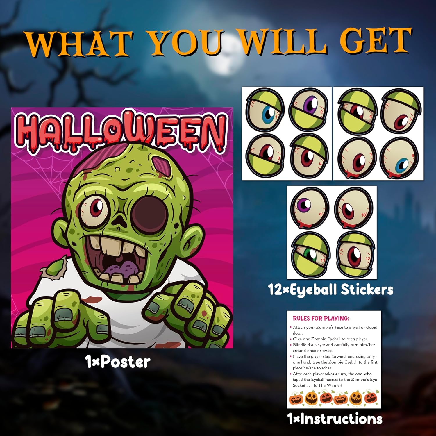 Halloween Party Decorations - Zombie Eyeball Game Poster Set