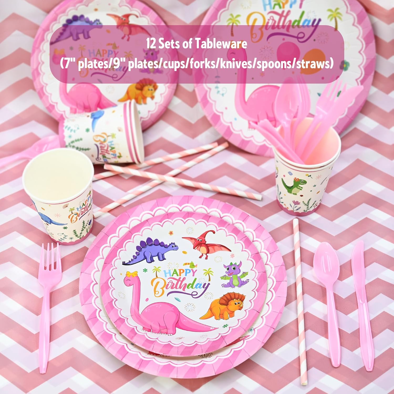 Party Spot 150 pcs Dinosaur Birthday Party Supplies for Girls