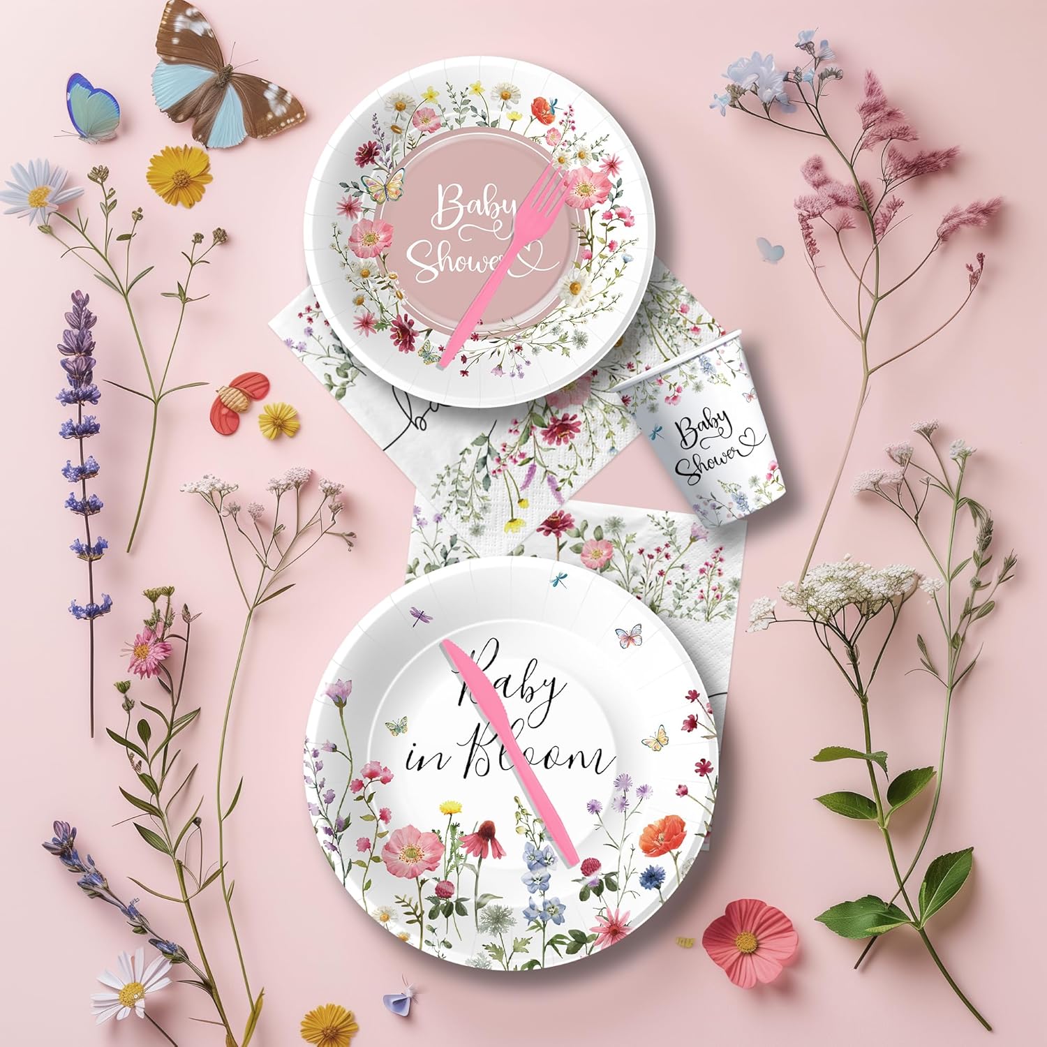 Floral Baby Shower Tableware Set for 24 Guests