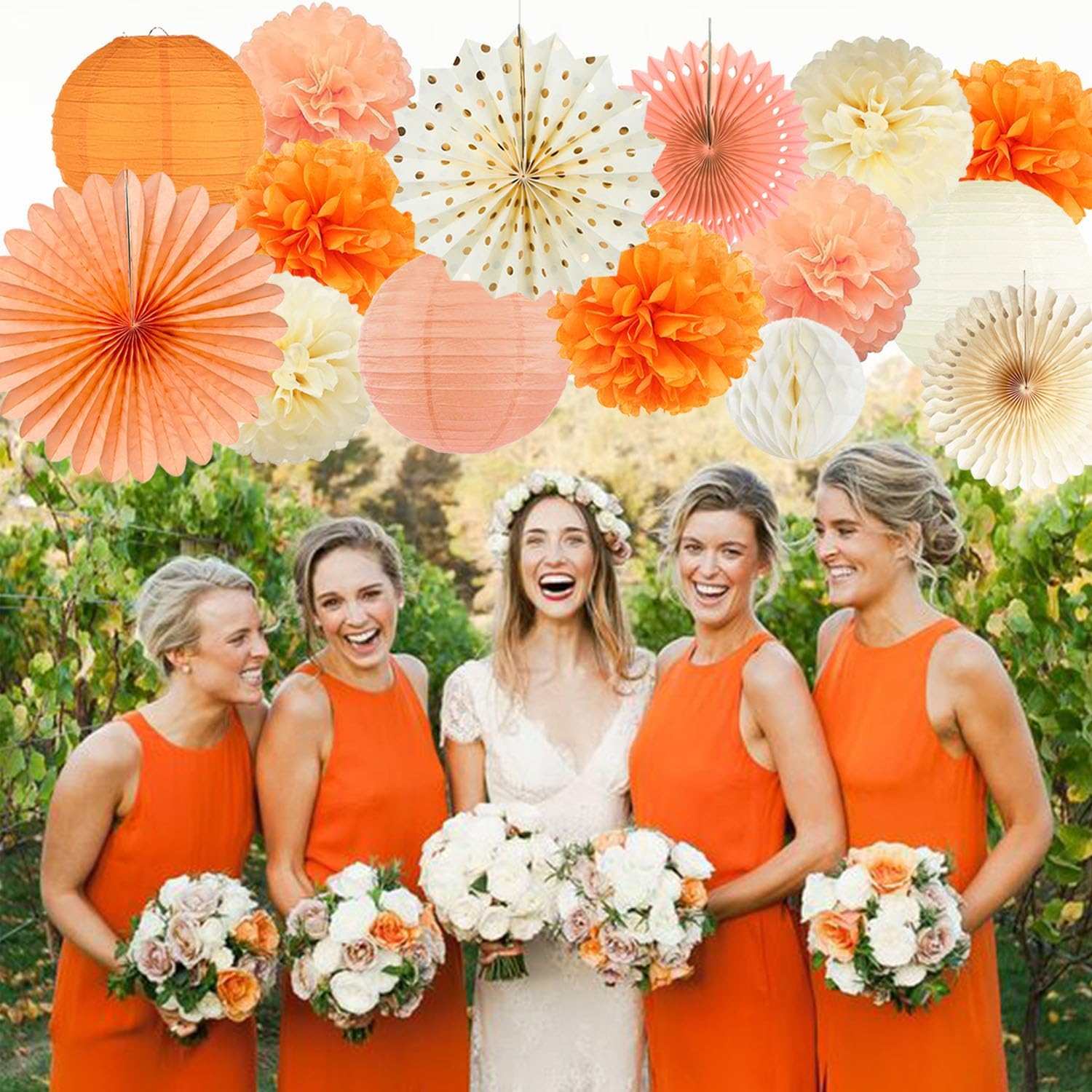 Fall Boho Party Decorations Paper Lanterns Pom Poms Fans Set