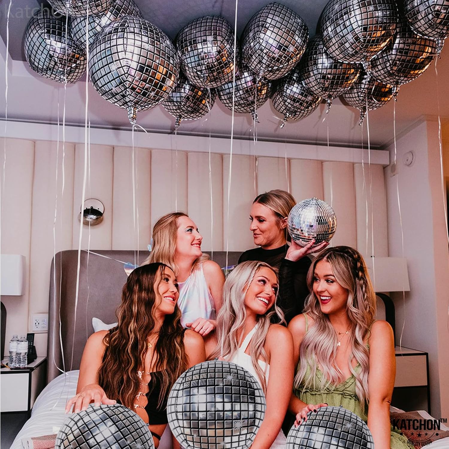 KatchOn Silver Disco Ball Balloons 22 Inch Pack of 12