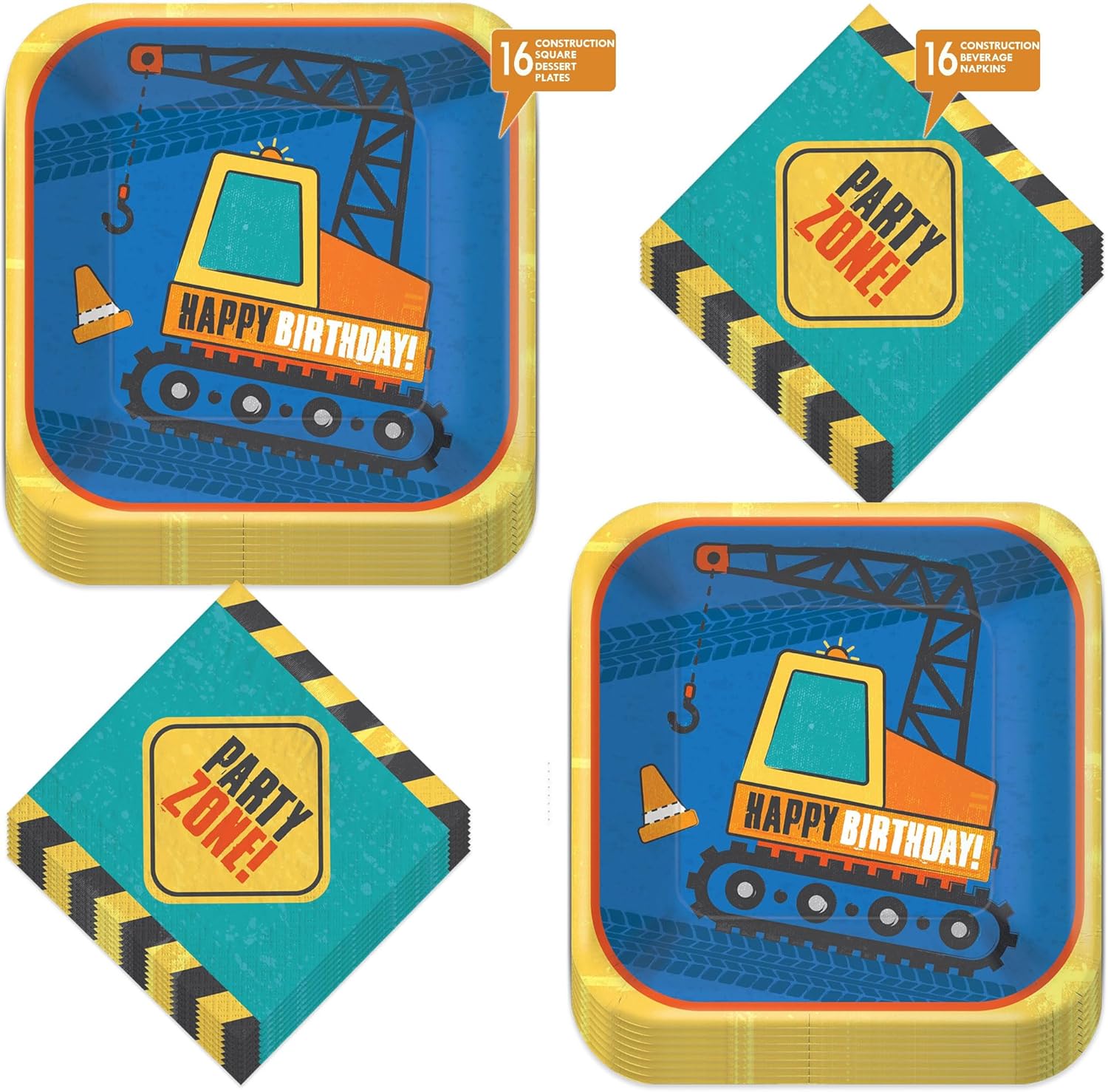Construction Party Supplies Happy Birthday Blue Digger Plates Napkins Set