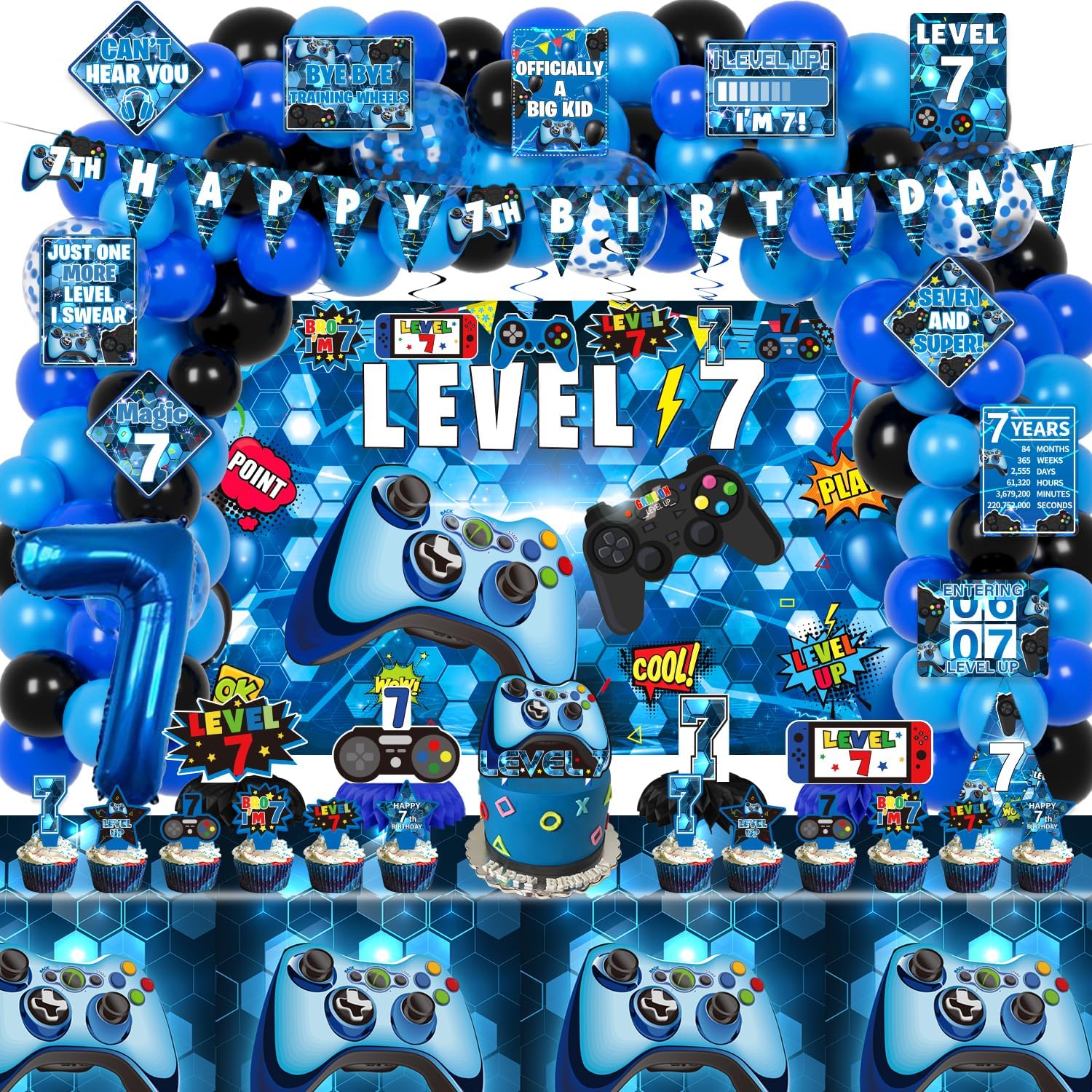7th Birthday Decorations for Boys - 149Pcs Gamer Party Supplies