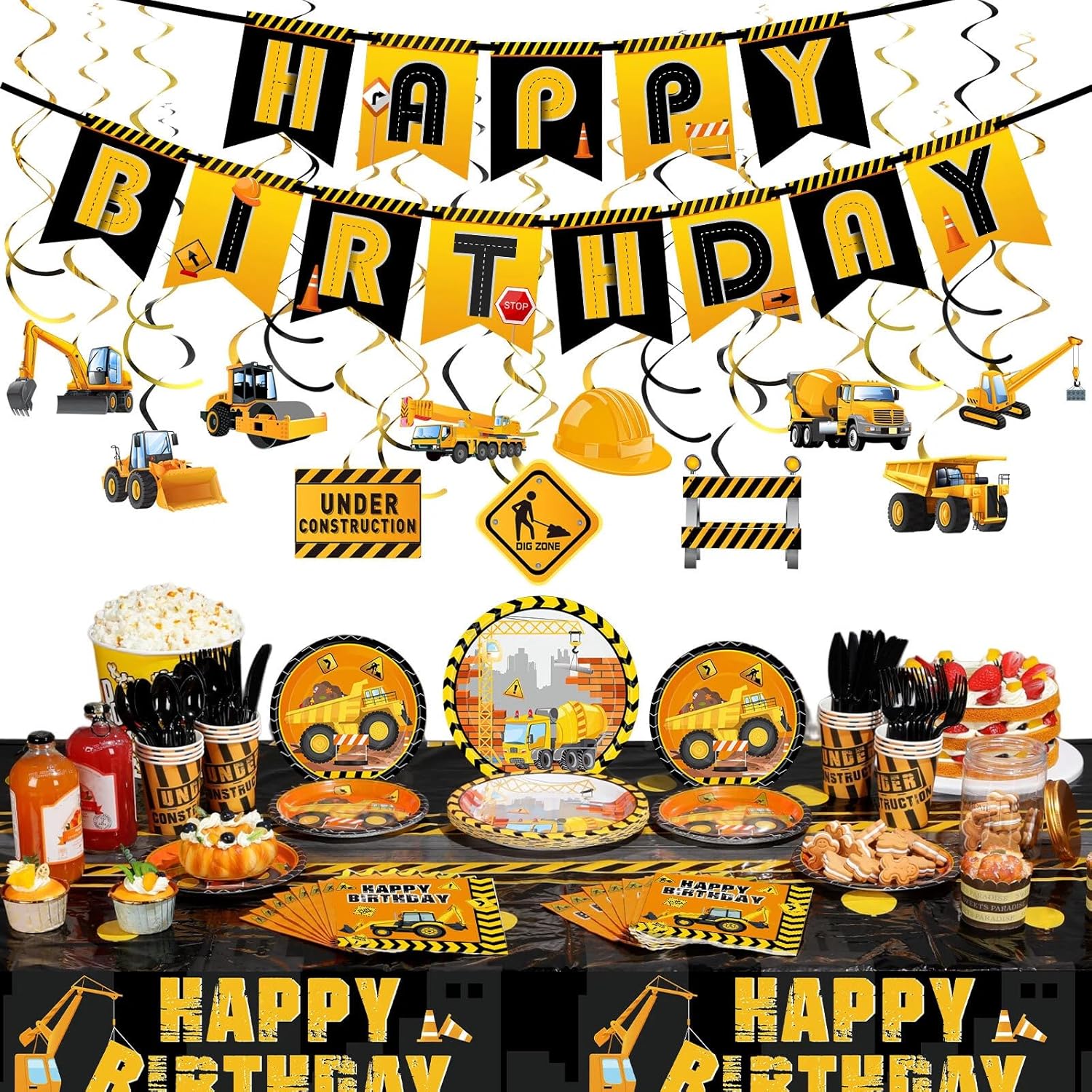Ctosree 179 Piece Construction Birthday Party Set for Boys