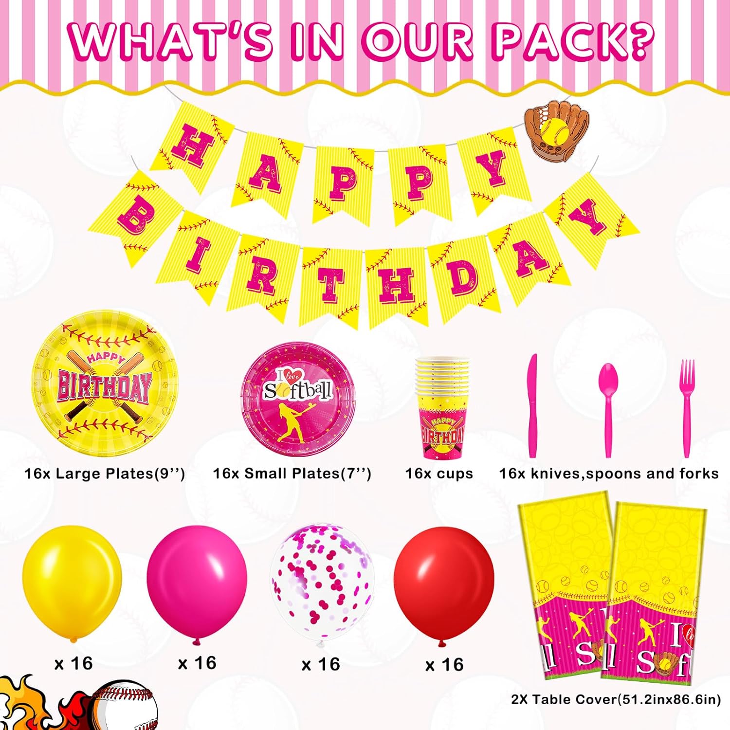 Gueevin 115 Pcs Softball Party Decor Kit