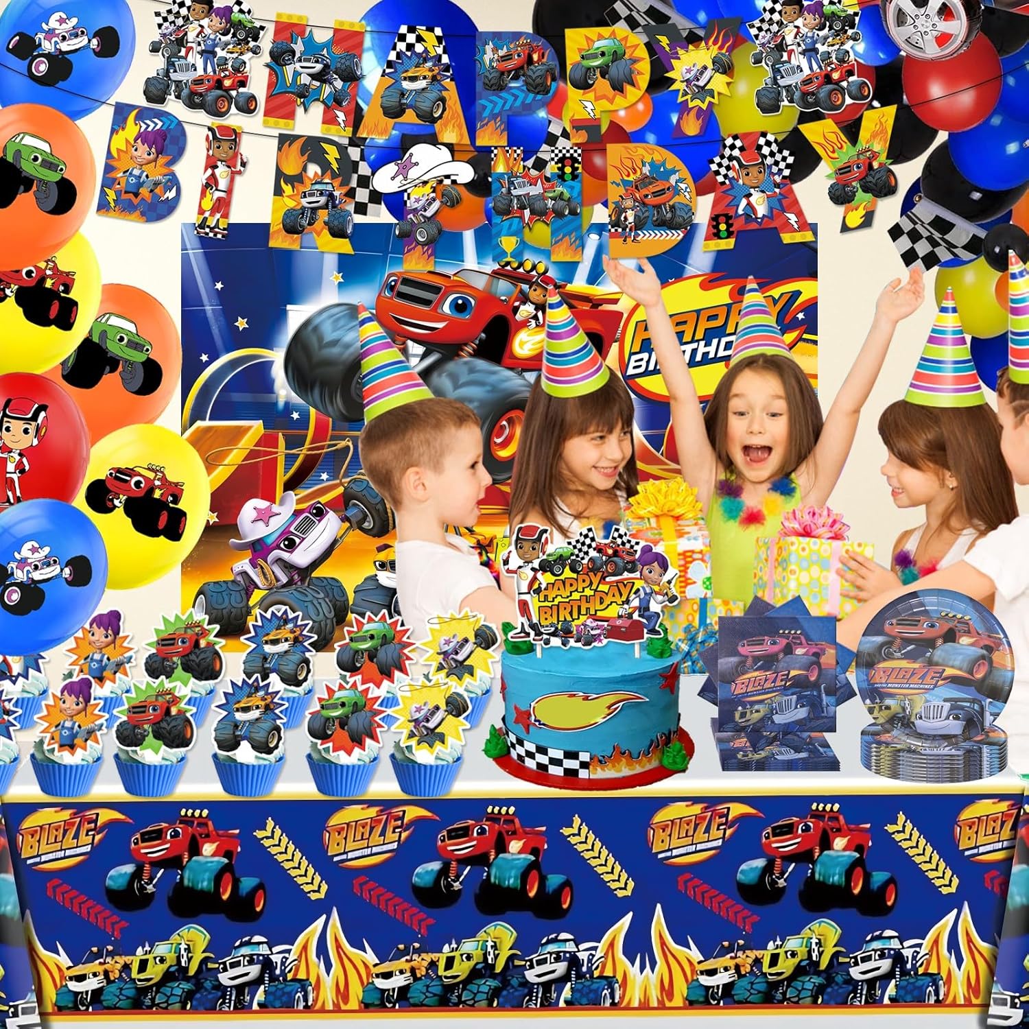 121 Pcs Monster Truck Birthday Party Supplies Set