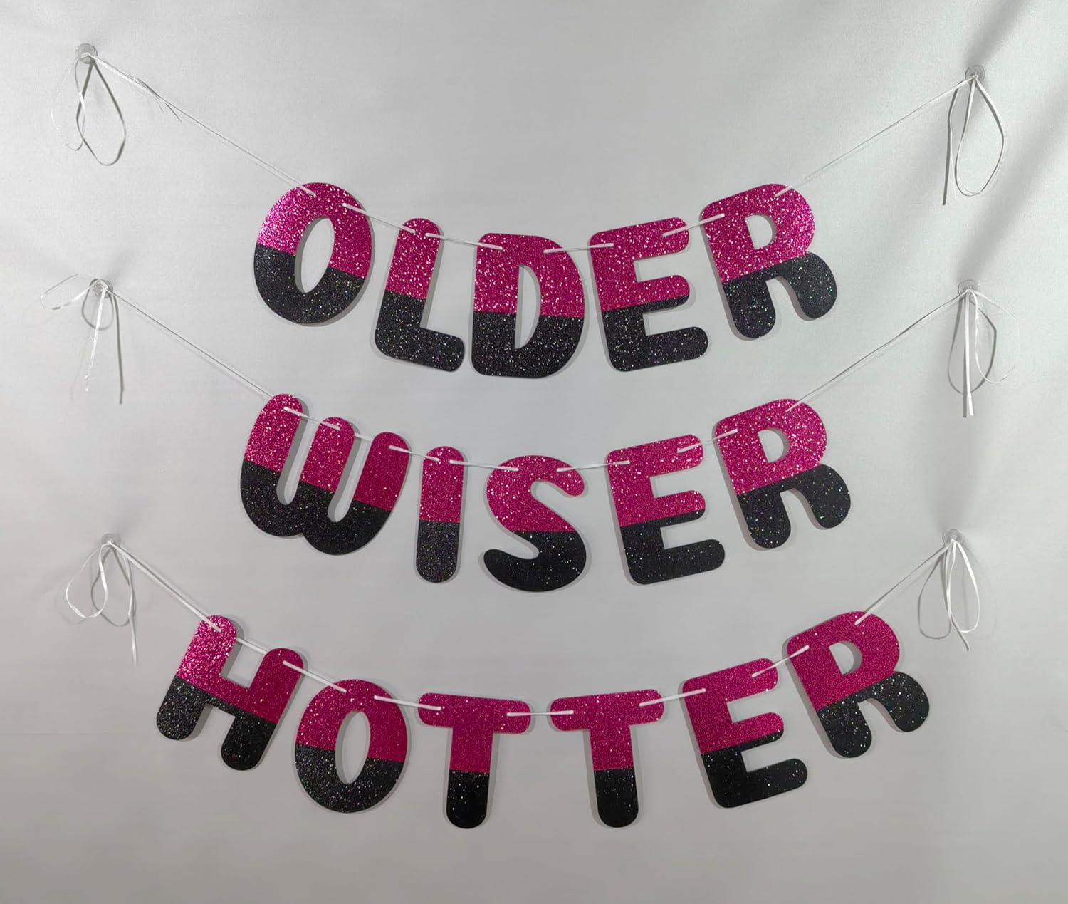 Rose Red and Black Glitter Birthday Banner with Adhesive Hooks