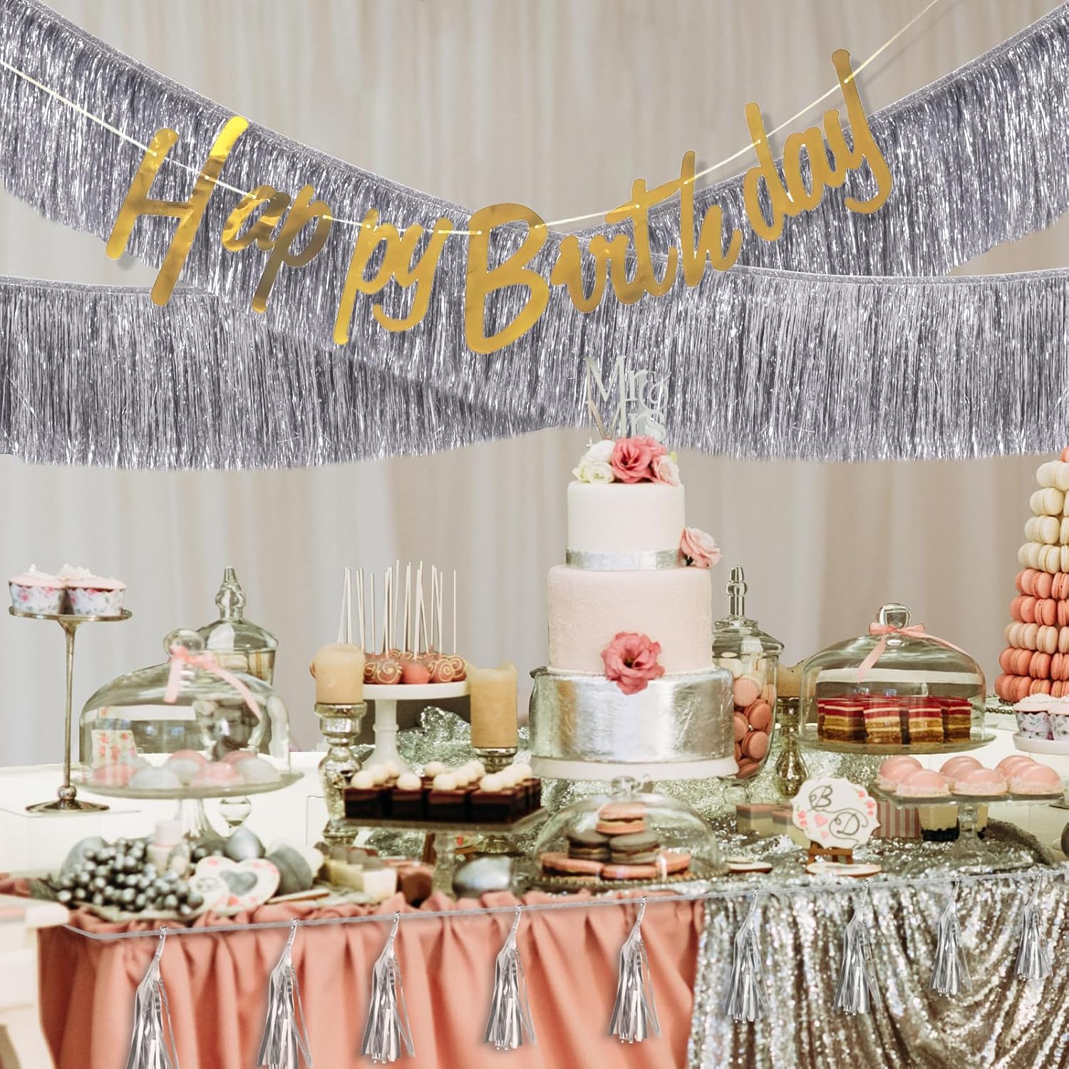 CHRISTALBILLIANCE Silver Fringe Banner 6 Ft Party Decoration