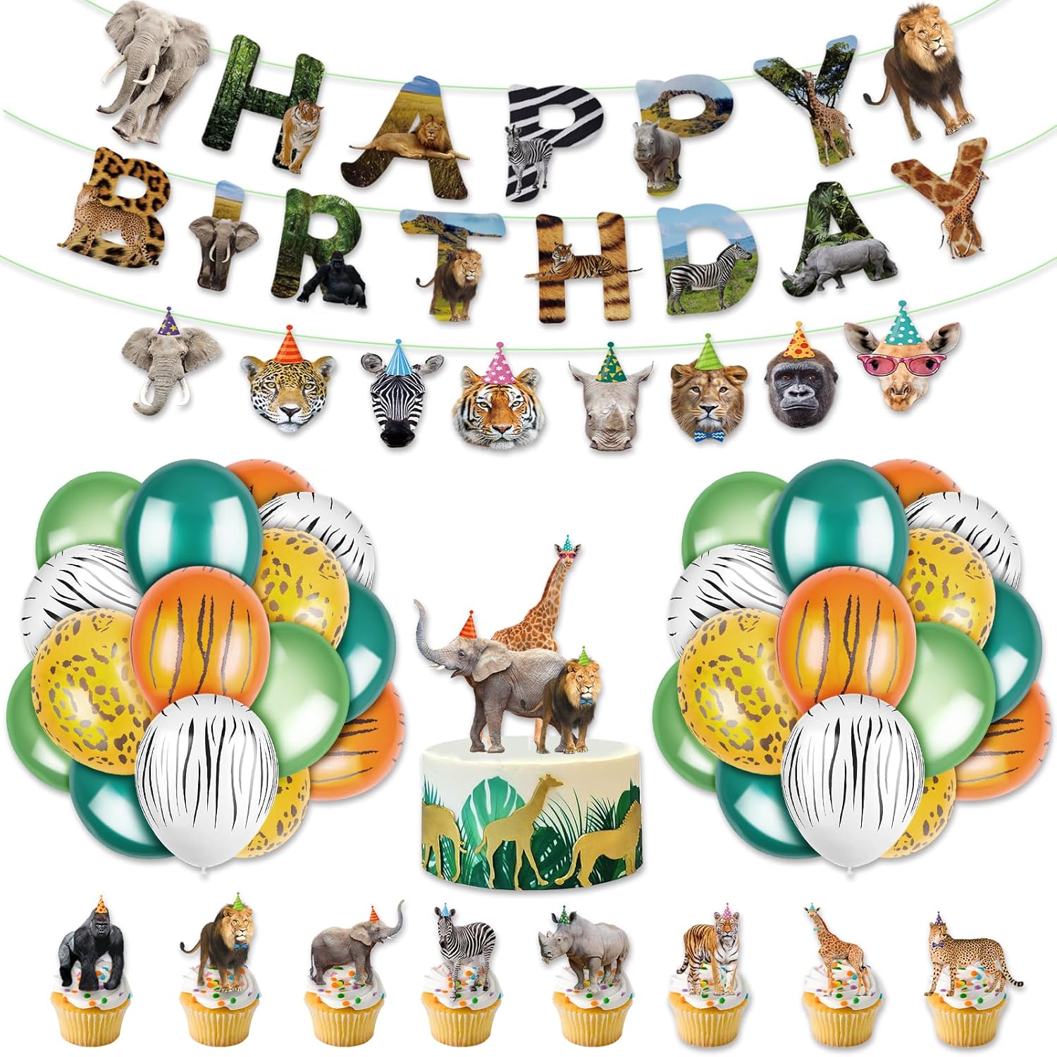 56 Pieces Safari Animals Birthday Decorations Set