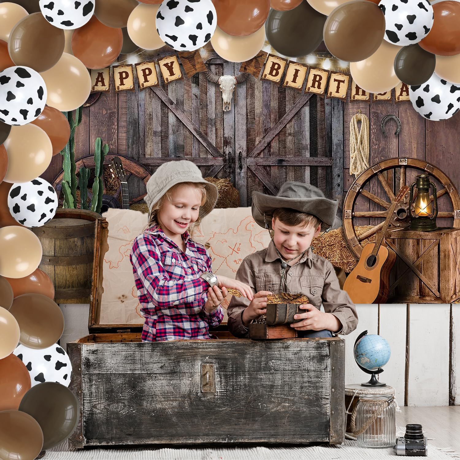 Western Cowboy Party Decorations Set with Backdrop and Balloons