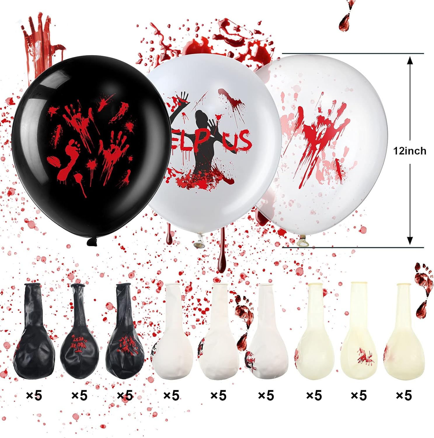 Aoriher 45 Pcs Scary Halloween Balloons 12 Inches