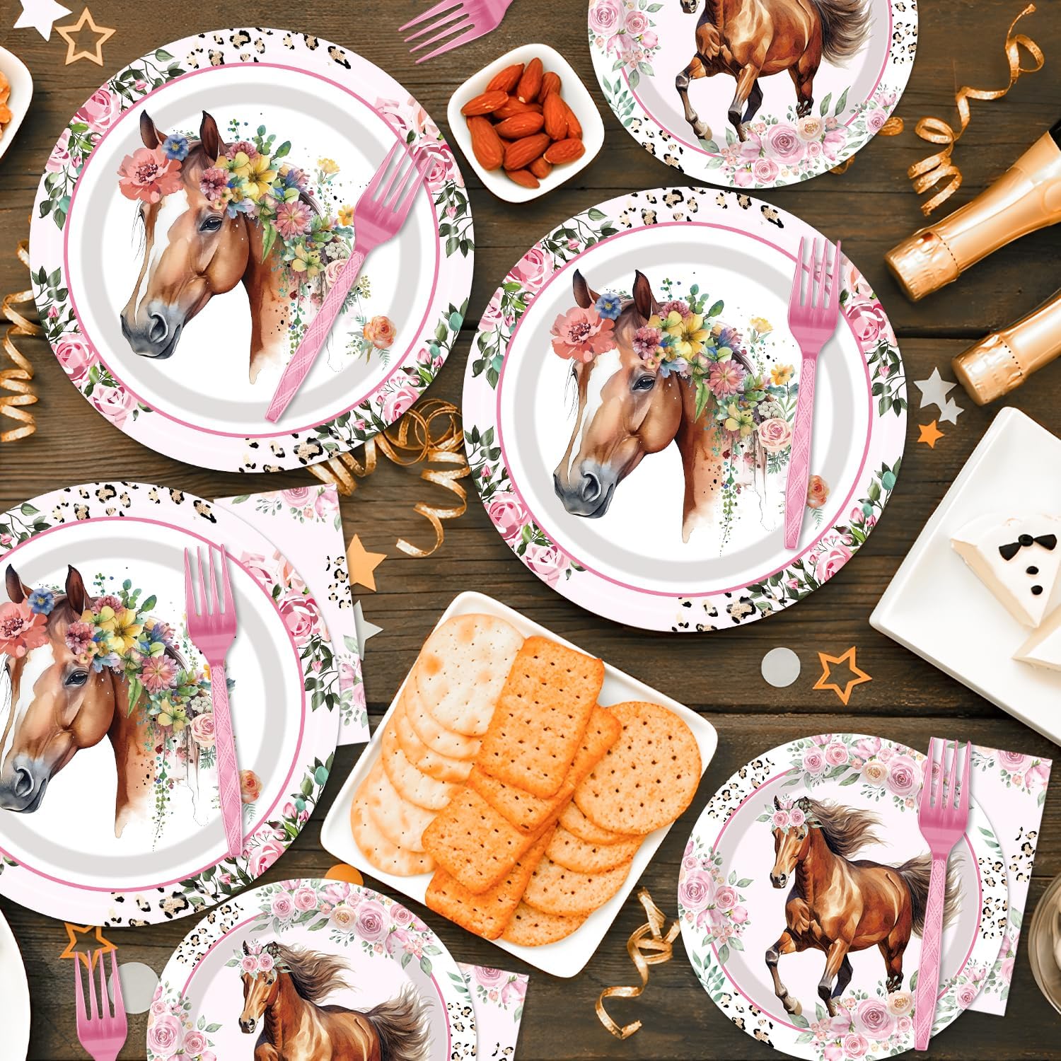 Horse Themed Party Tableware Set - 96 Pcs for 24 Guests