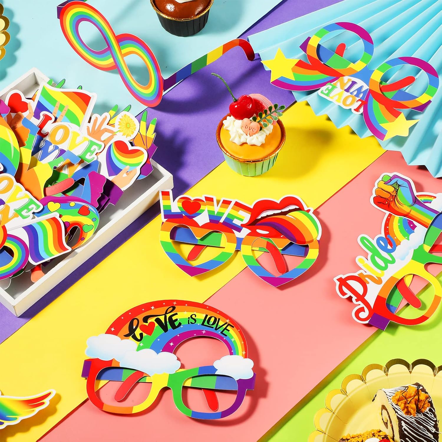 Pasimy Rainbow Pride Party Glasses Photo Booth Props Set of 32