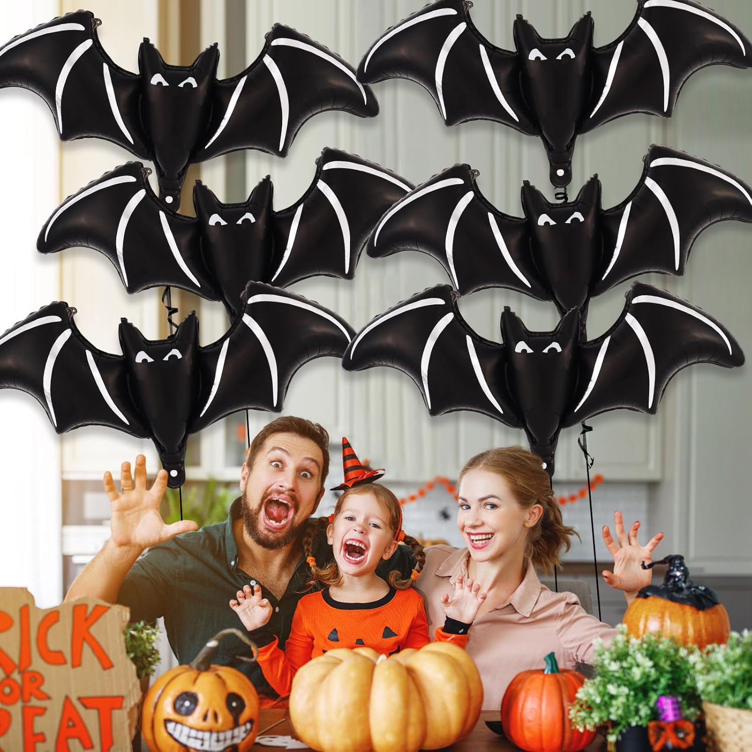 6 Pcs Black Bat Foil Balloons Halloween Decor
