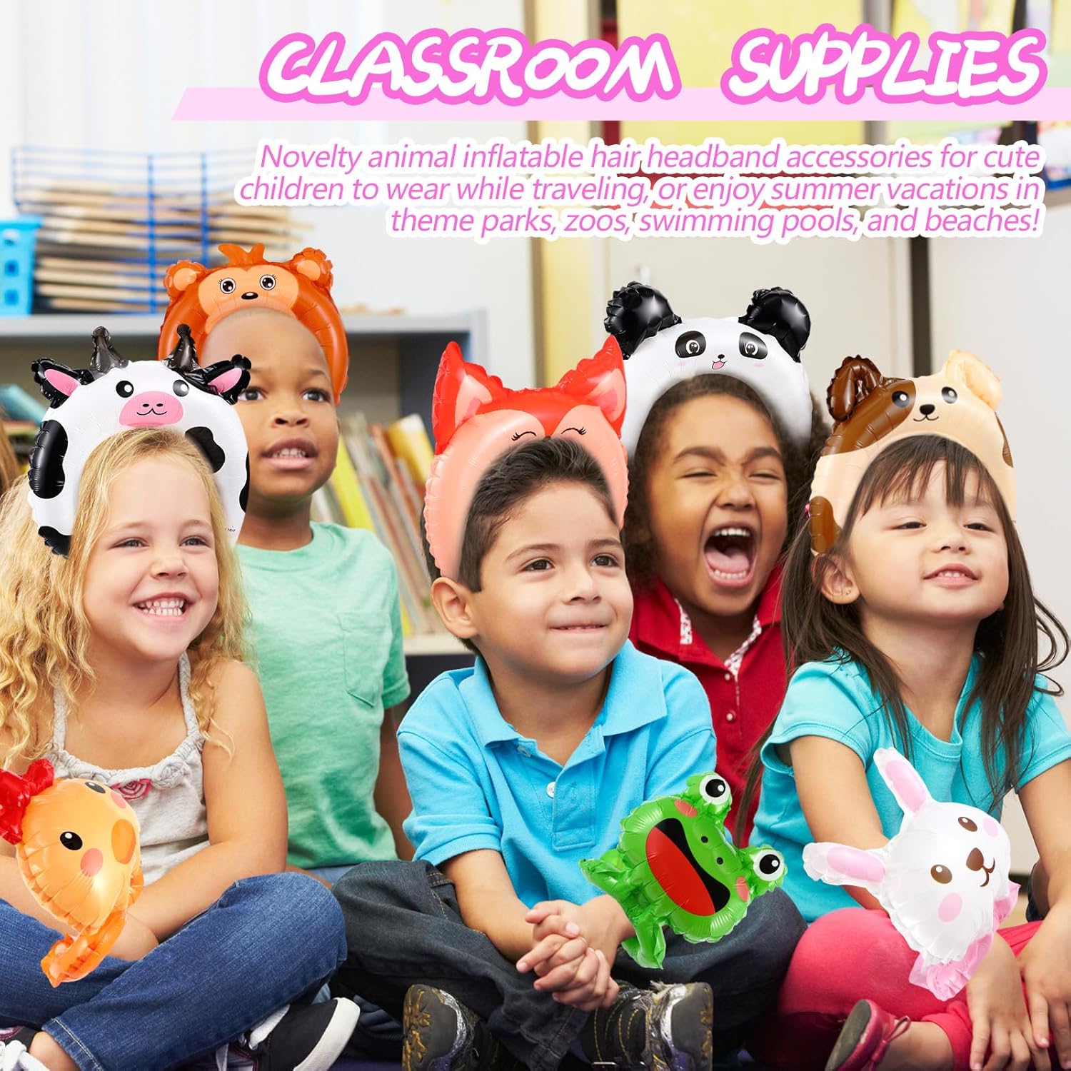 Libima 200 Pcs Zoo Animal Inflatable Headbands and Wrist Balloons with Pump