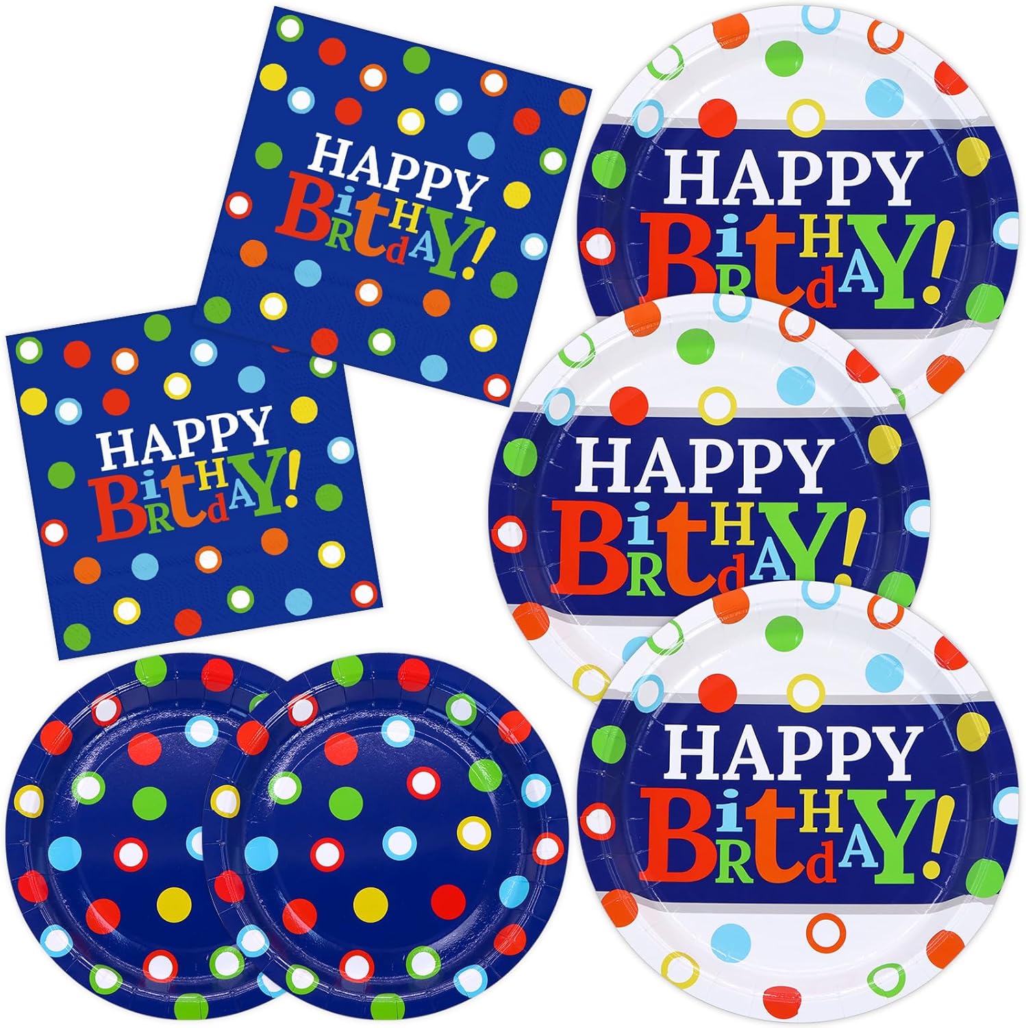 DYLIVeS 50 Guest Birthday Plates Napkins Set