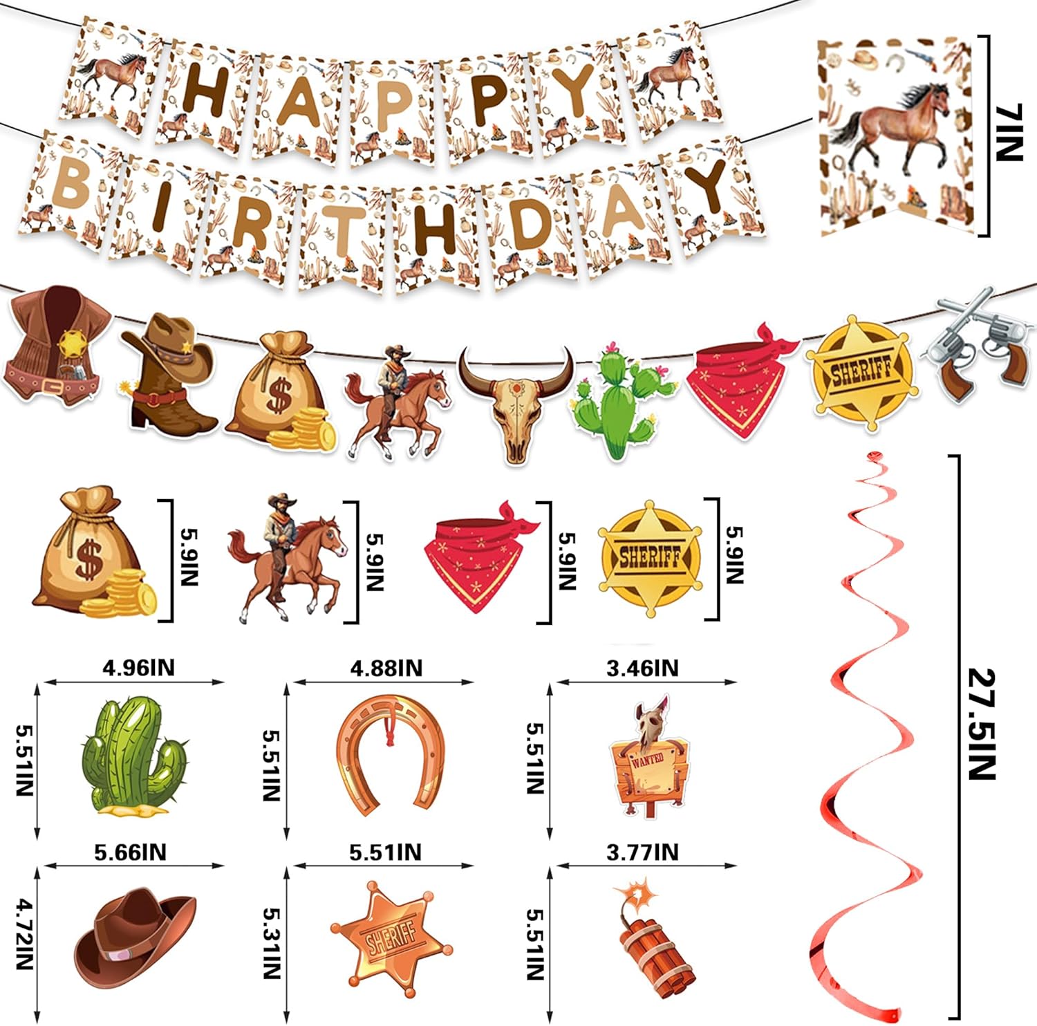Western Cowboy Birthday Decorations Banner Garland Hanging Swirls