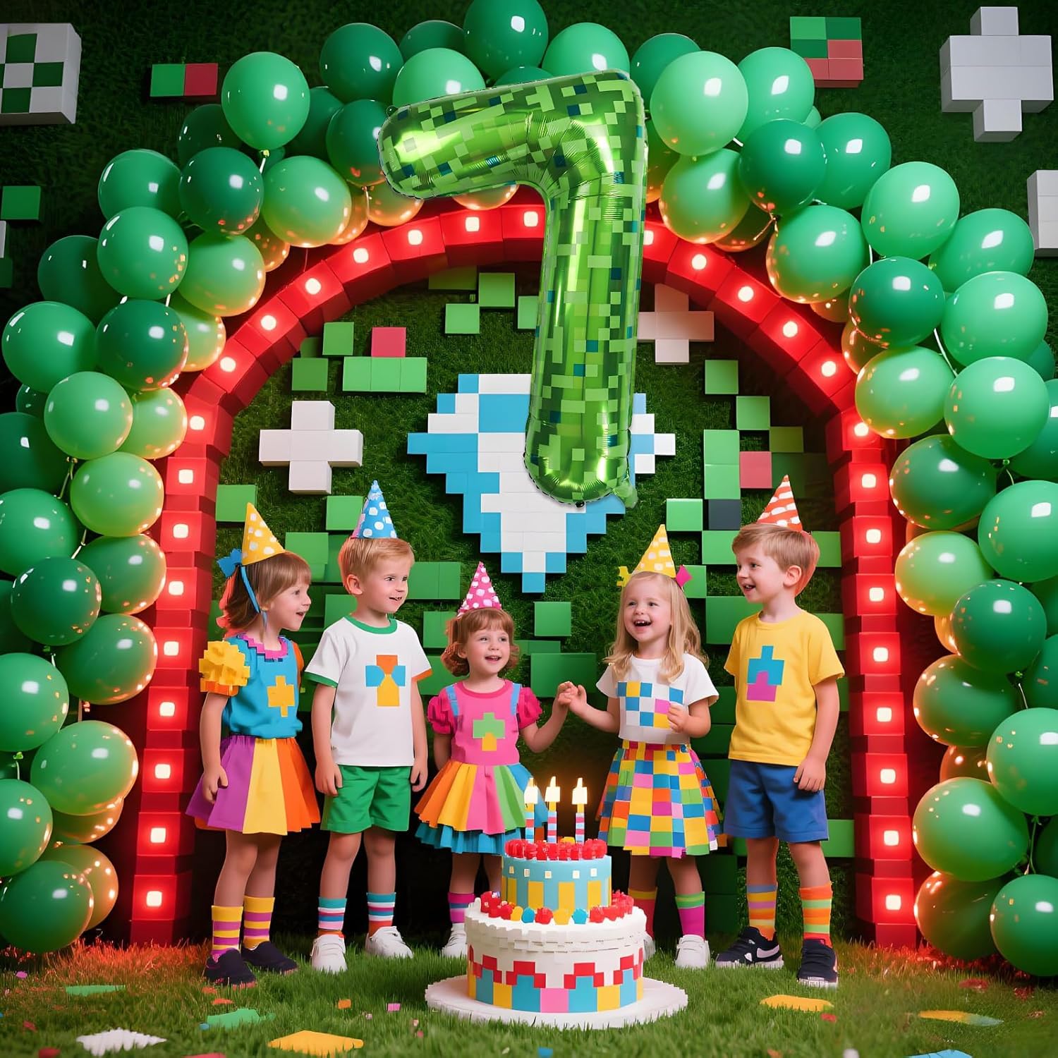 40 Inch Green Pixel Miner Number Foil Balloon