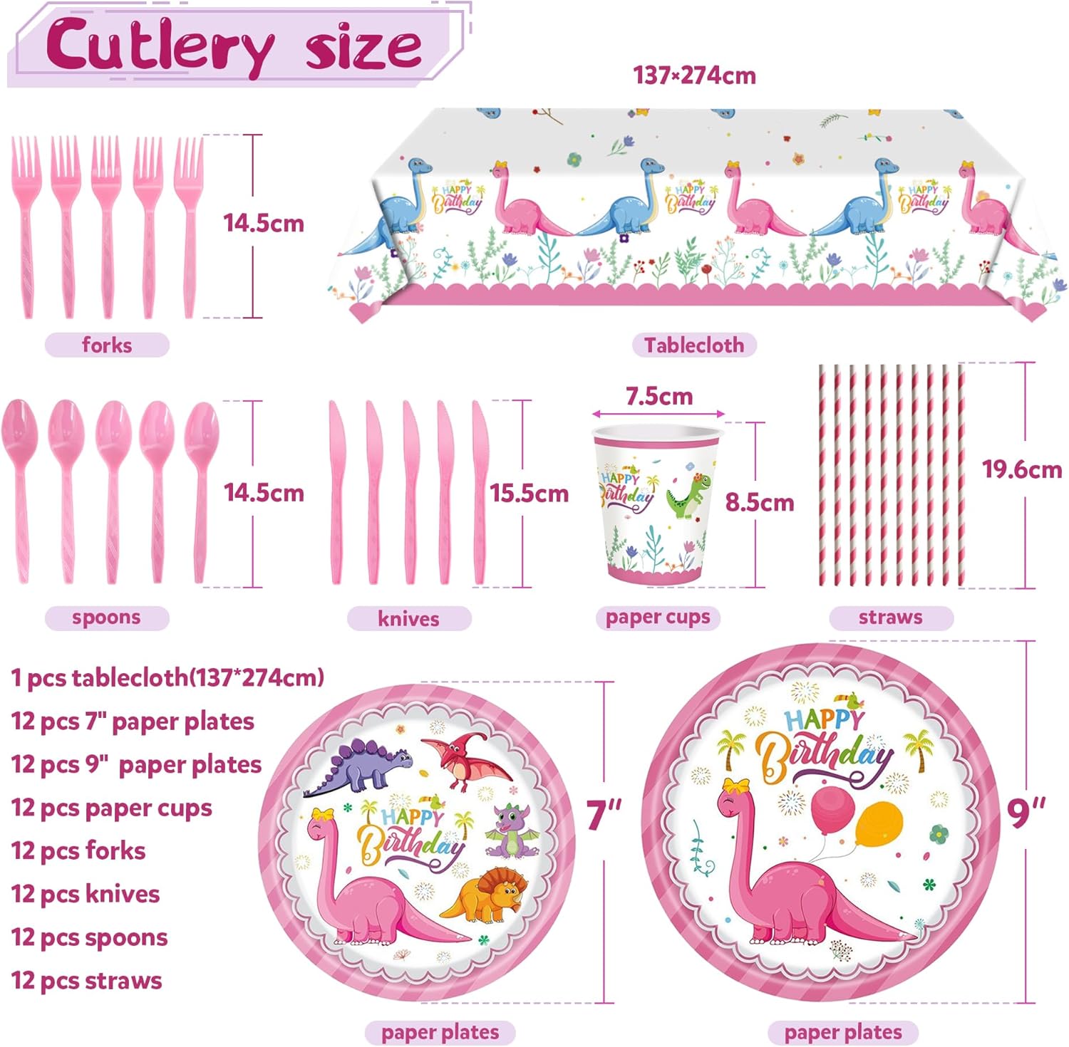 Party Spot 150 pcs Dinosaur Birthday Party Supplies for Girls