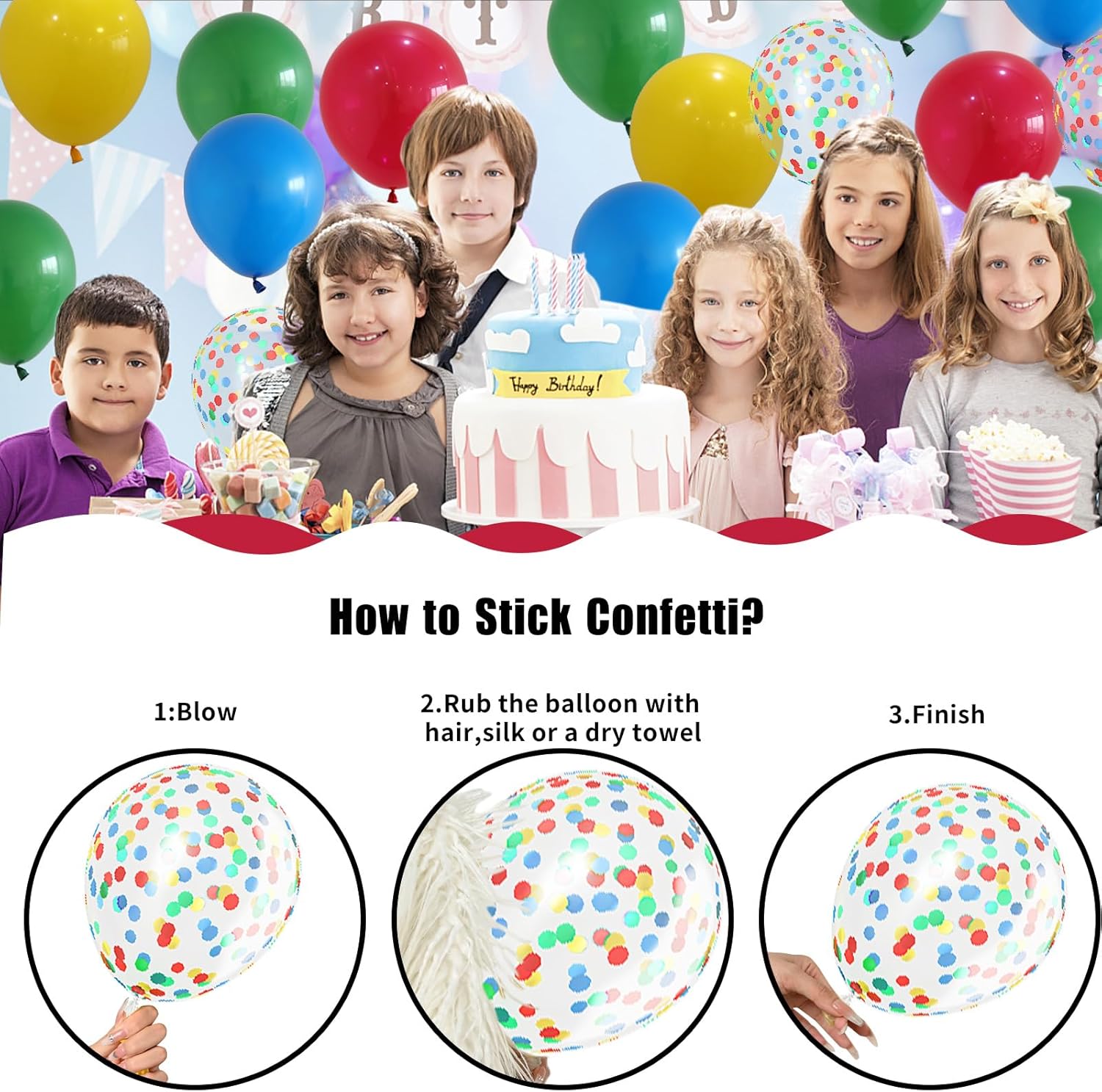 60-Piece Rainbow Balloons Set with Confetti and Ribbon