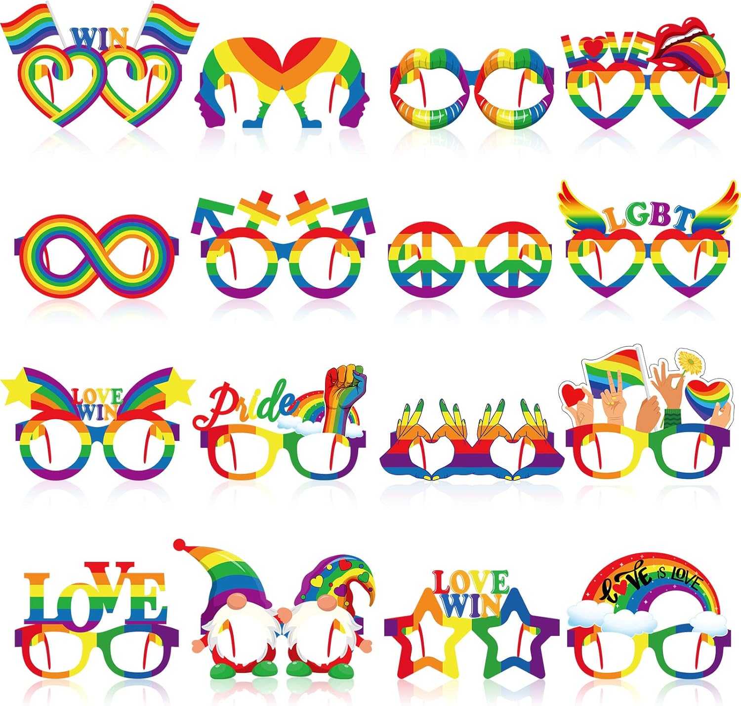 Pasimy Rainbow Pride Party Glasses Photo Booth Props Set of 32