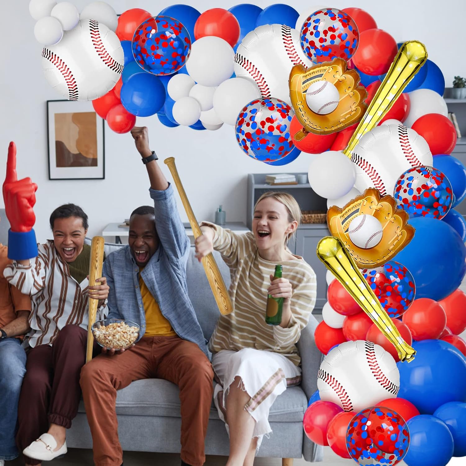 Baseball Balloon Garland Kit 113pcs Red White Blue Decorations