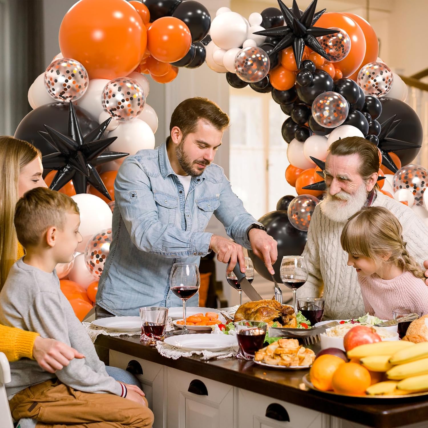 161pcs Black White Orange Balloons Arch Kit with Starburst Foil Balloons