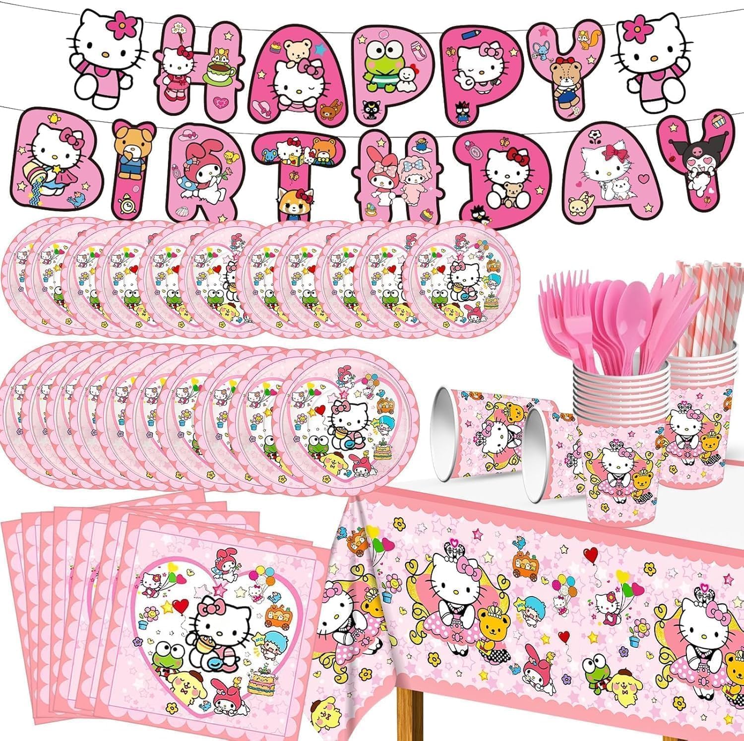 92pcs Kitty Birthday Party Tableware Set for Kids