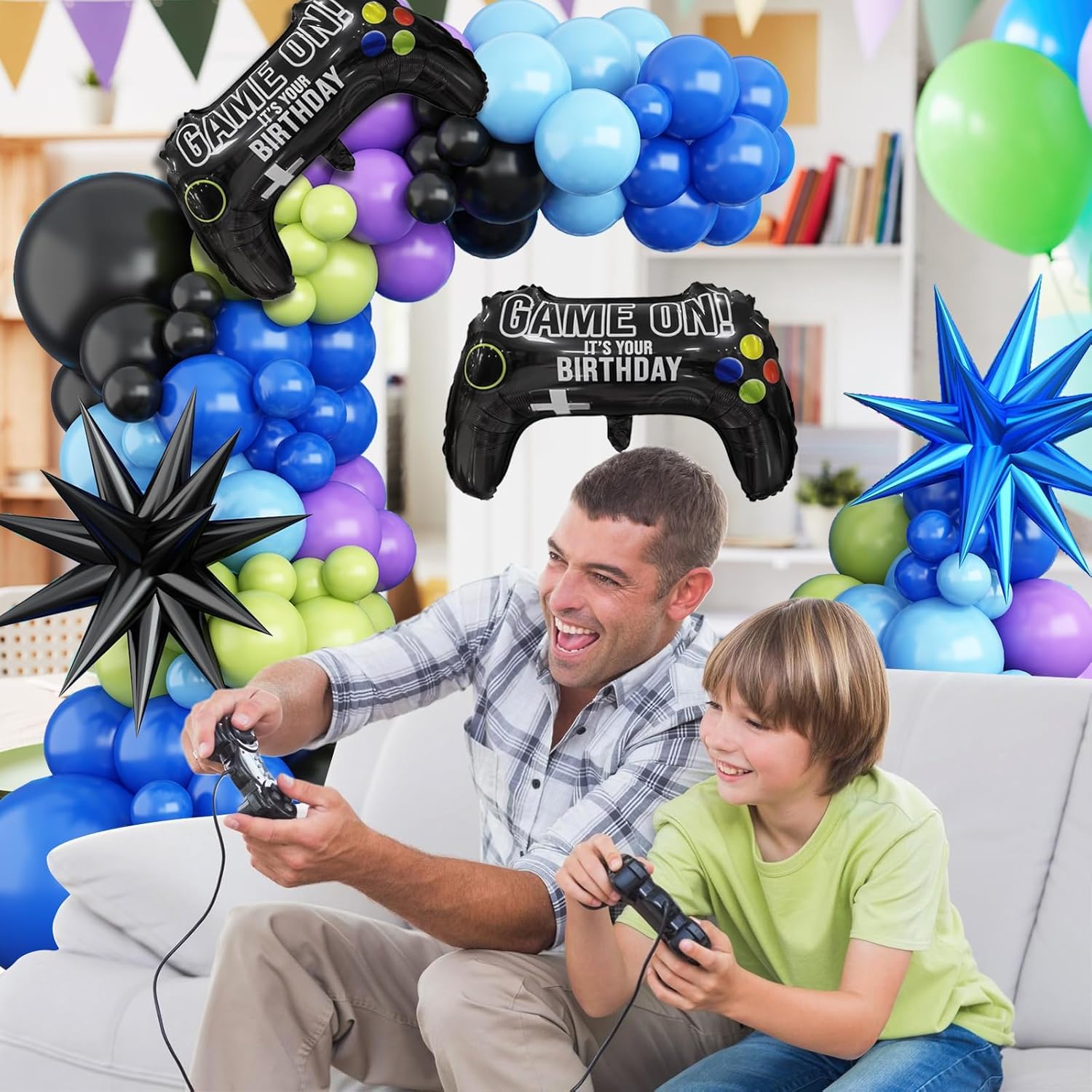 Video Game Balloon Arch Garland Kit with 2Pcs Game Handle Foil Balloons