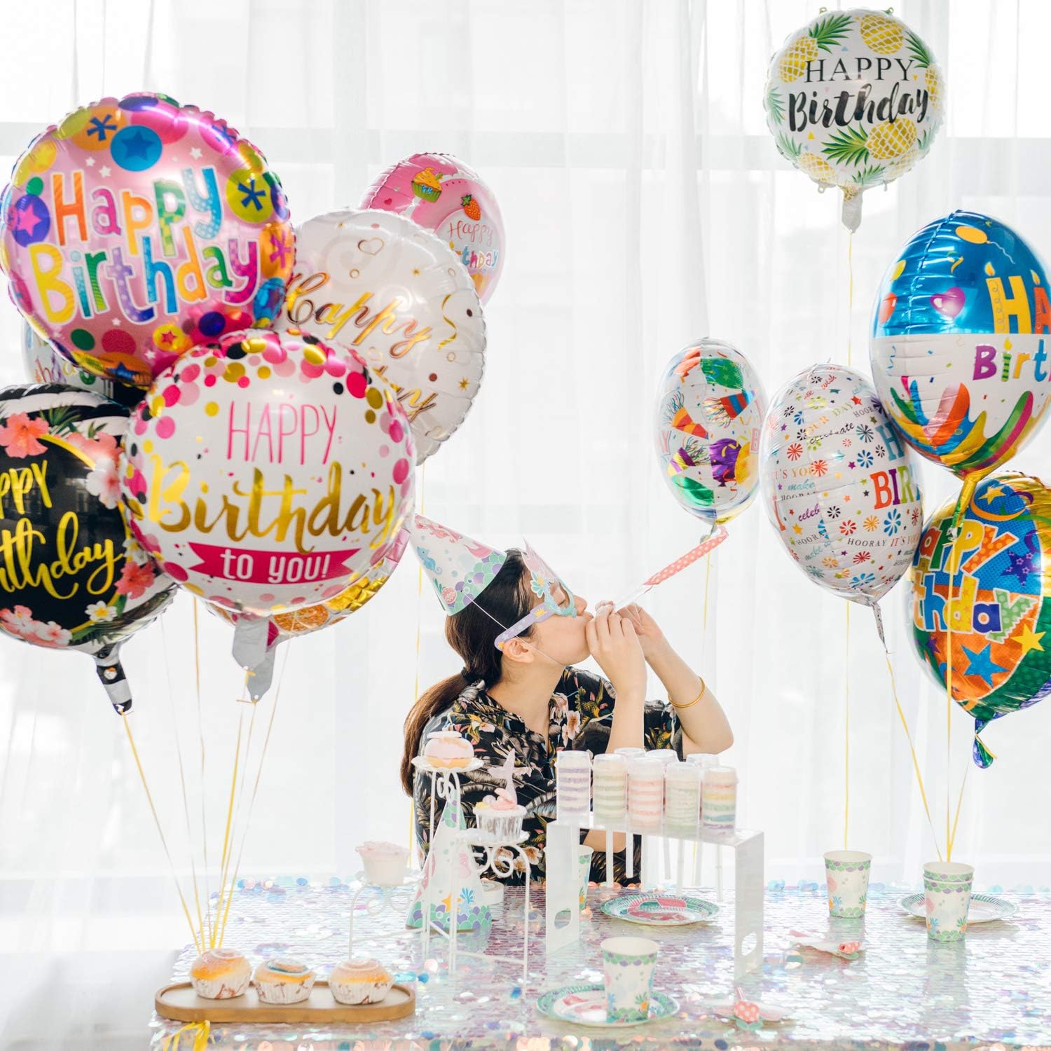 Happy Birthday Aluminum Foil Balloons 50 Pack 18 Inches