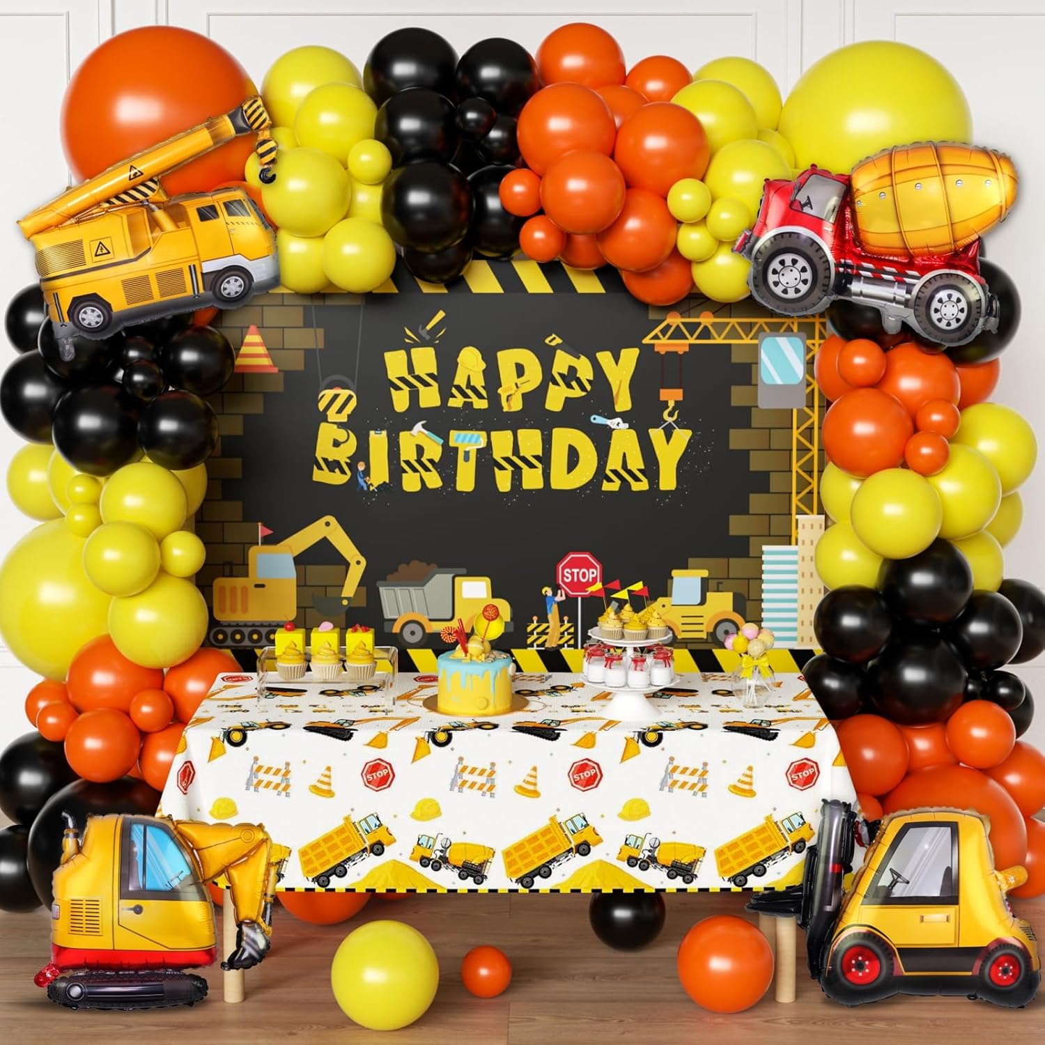 Construction Party Decor Kit Set with Balloons and Backdrop