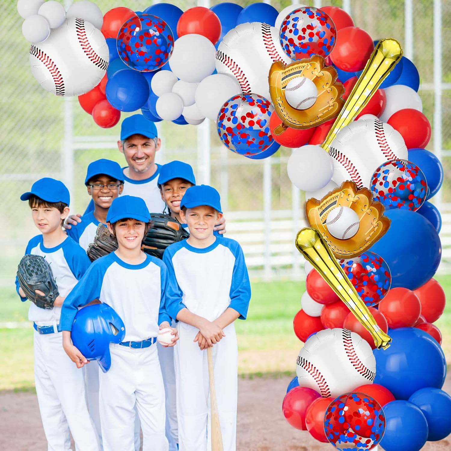 Baseball Balloon Garland Kit 113pcs Red White Blue Decorations