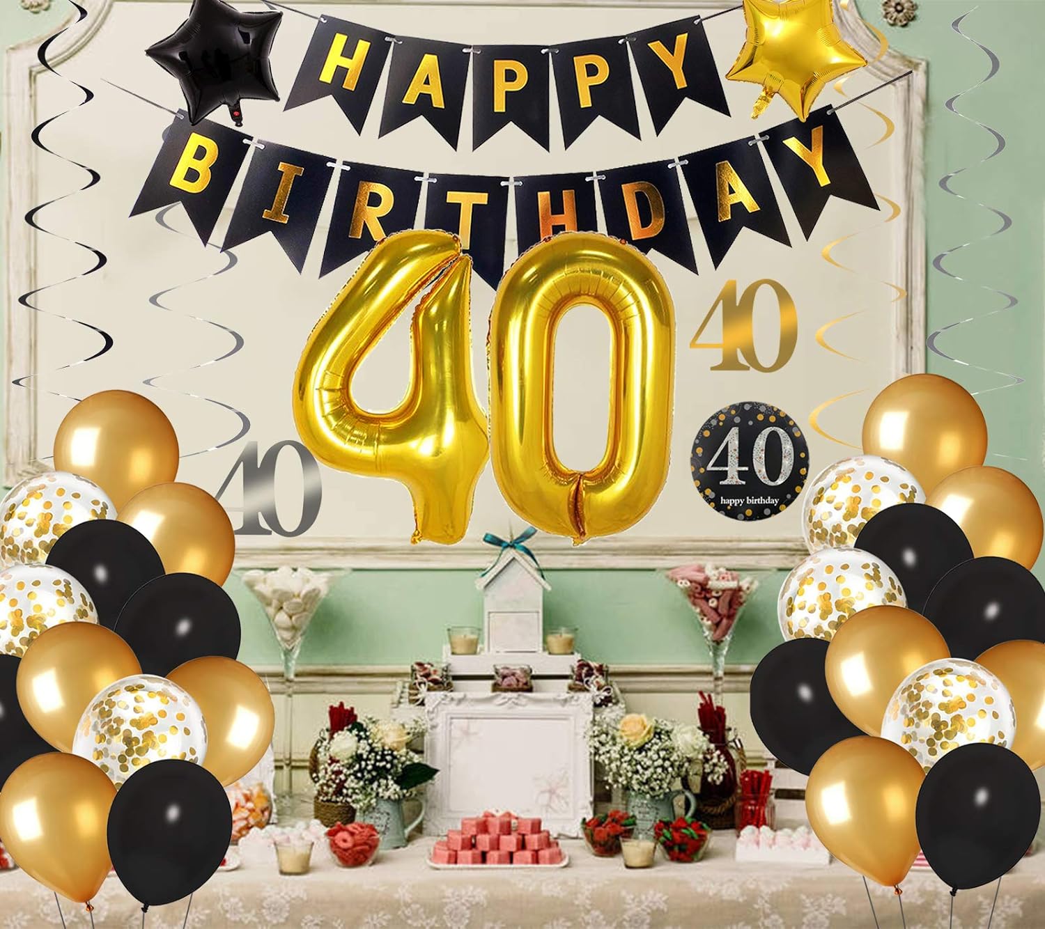 40th Birthday Decorations Set Black and Gold