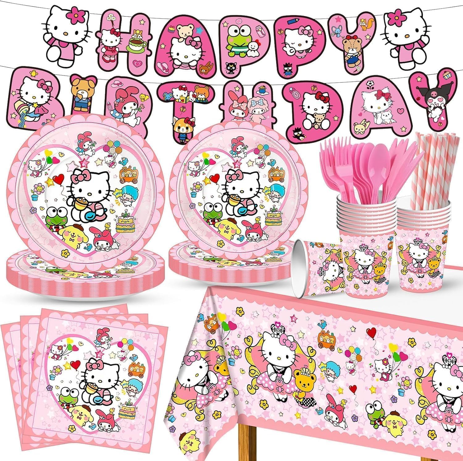 92pcs Kitty Birthday Party Tableware Set for Kids