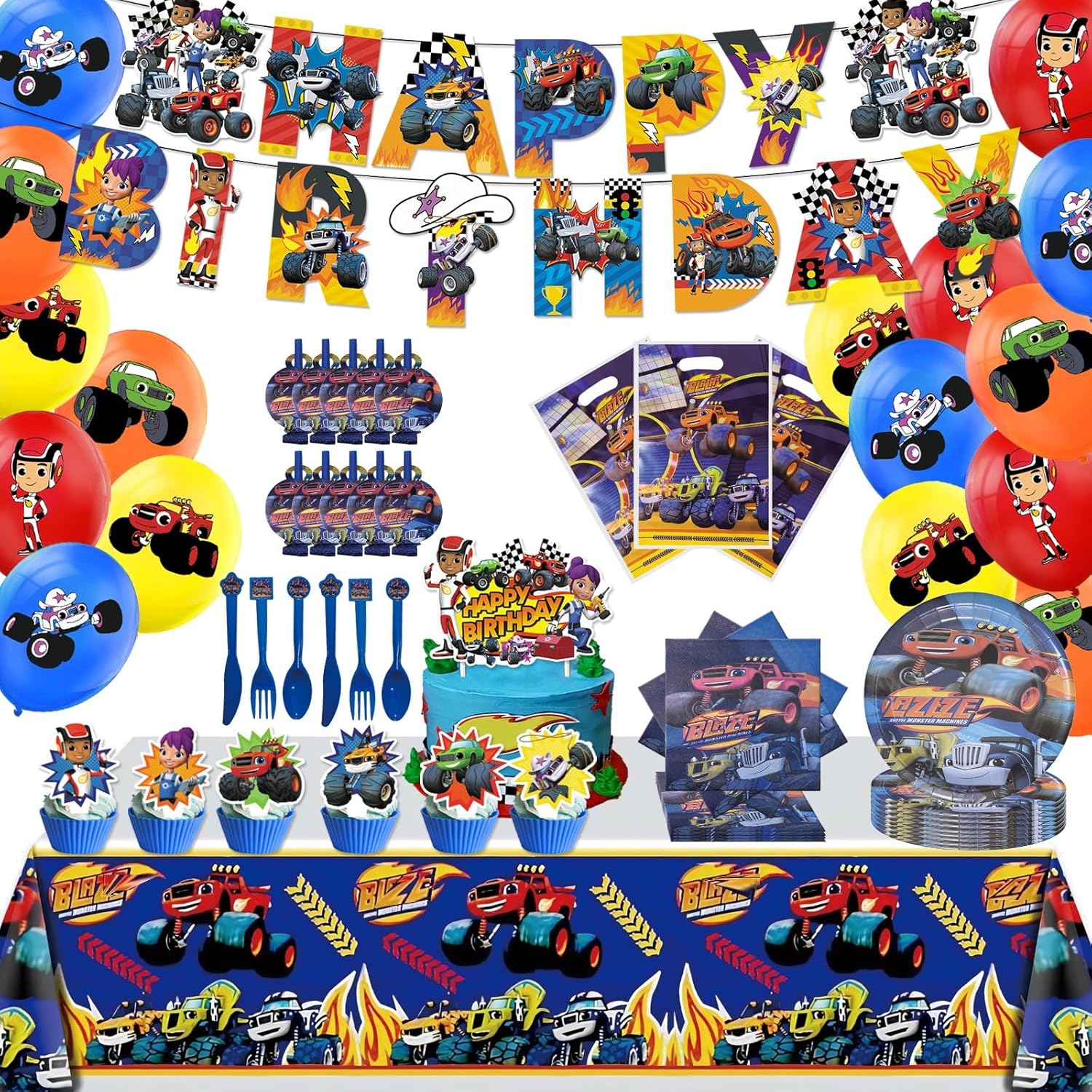 133 Pcs Monster Truck Birthday Supplies Decorations