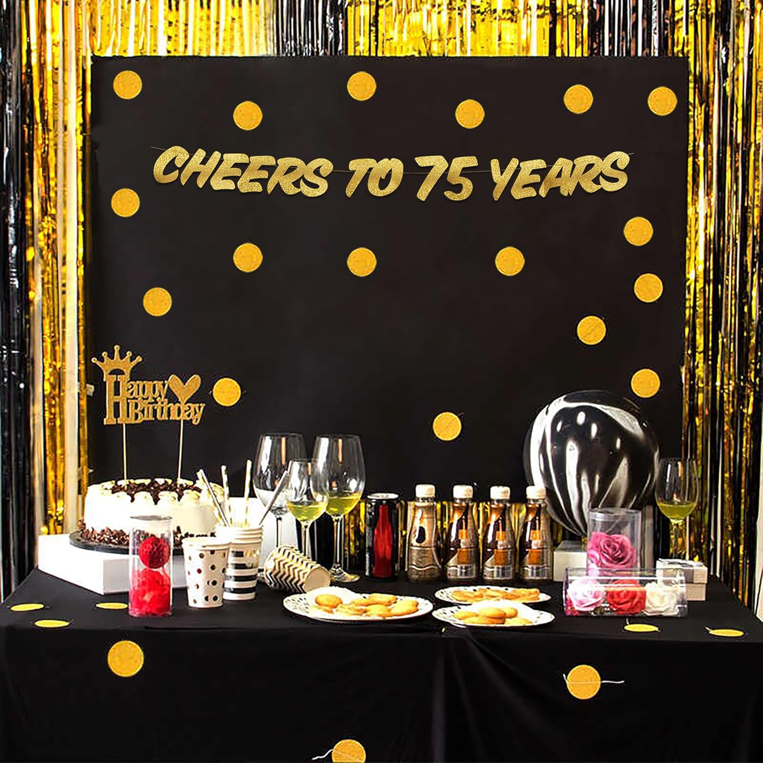 Cheers to 75 Years Gold Glitter Banner 75th Birthday Decor