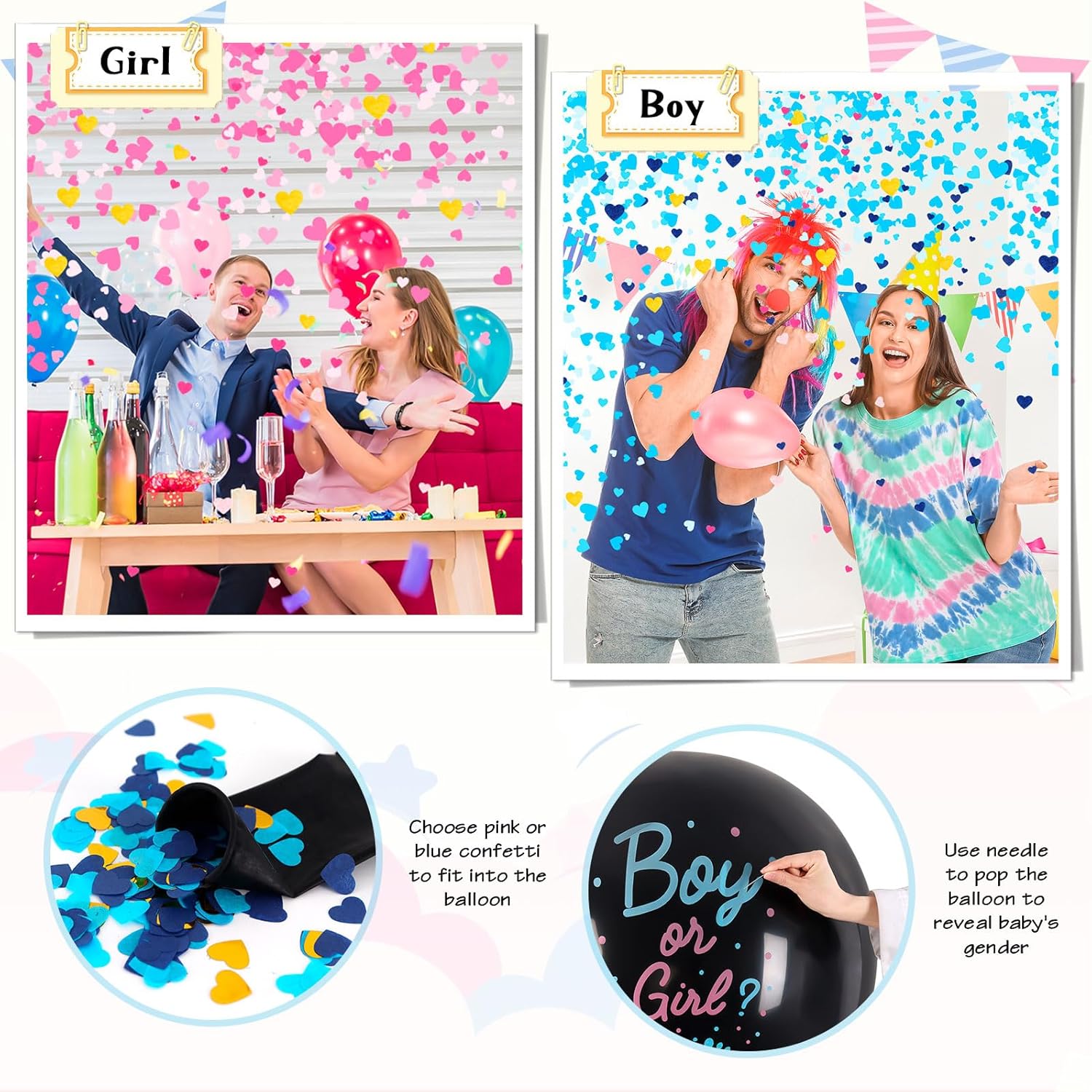 2 Pcs Black Gender Reveal Balloons with Confetti