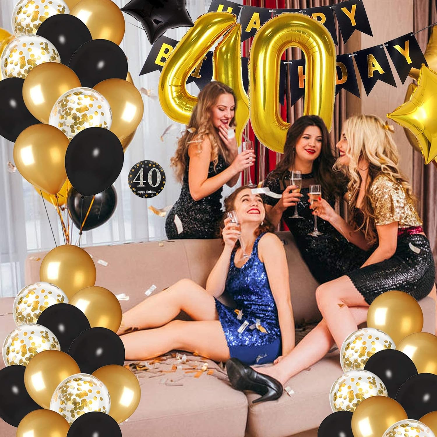 40th Birthday Decorations Set Black and Gold
