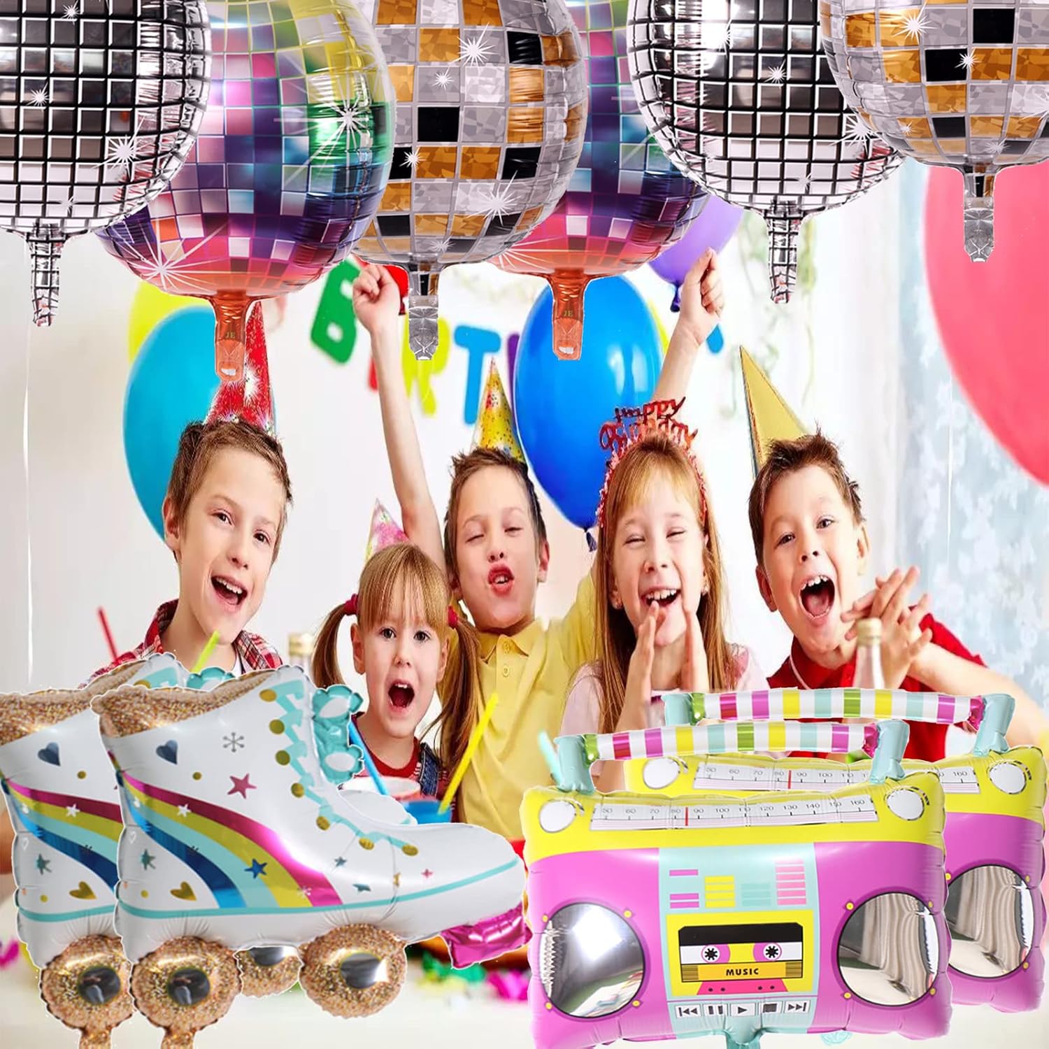 10 PCS Rainbow Foil Balloons 22 Inch Retro Party Decor