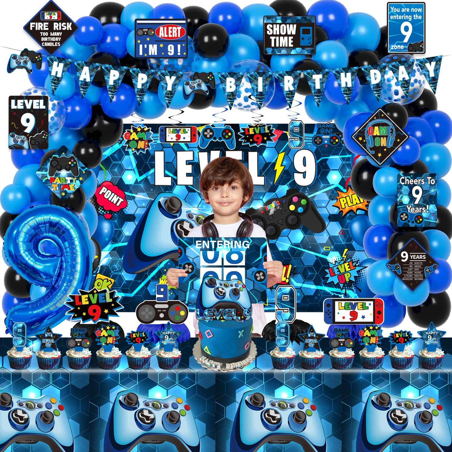 9th Birthday Decorations for Boys Gaming Theme