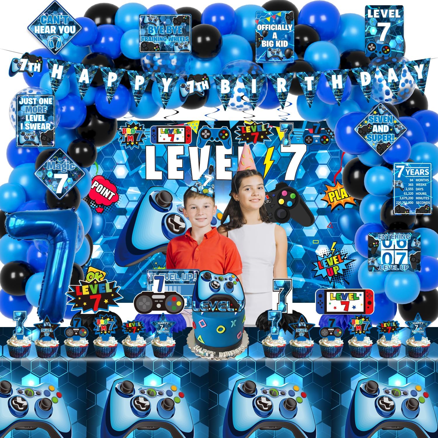 7th Birthday Decorations for Boys - 149Pcs Gamer Party Supplies