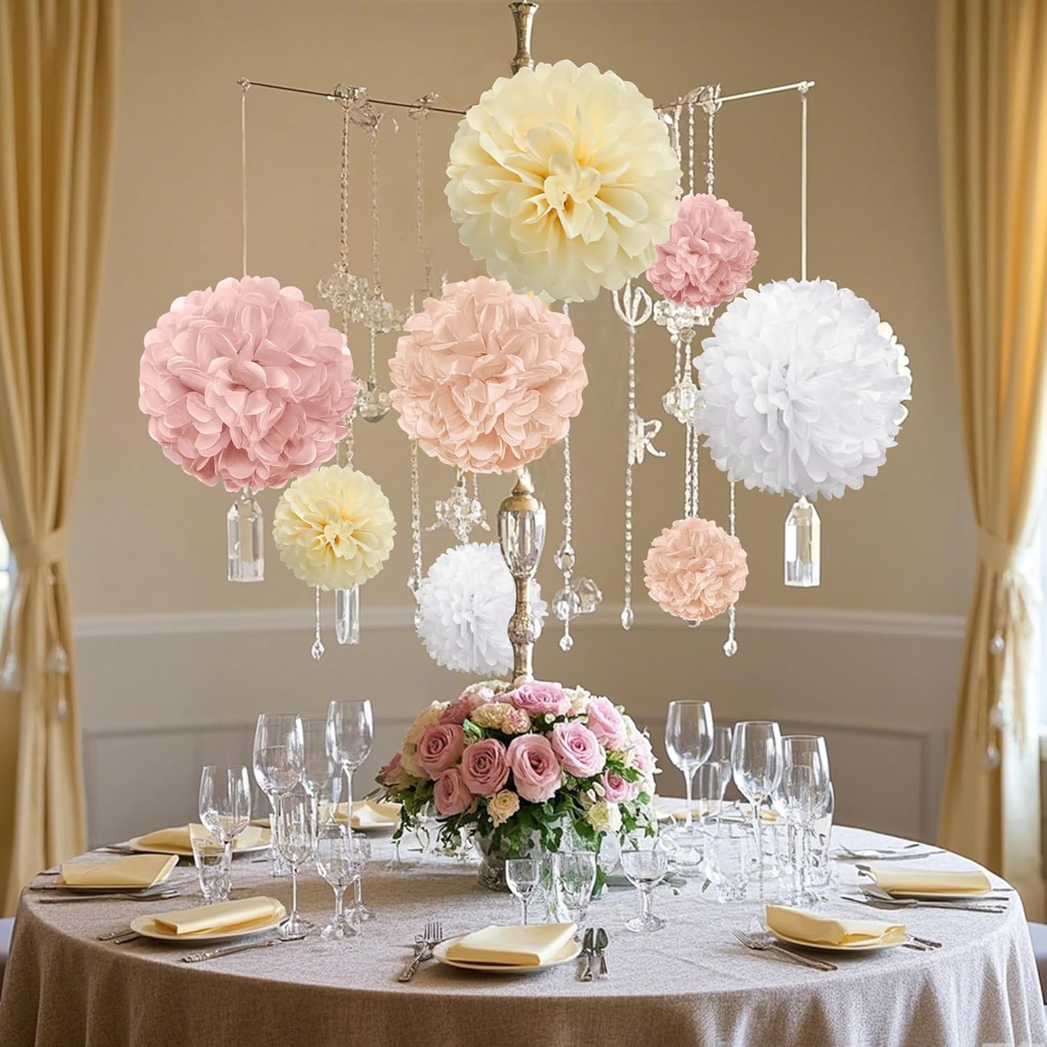 Champagne Tissue Paper Pom Poms 23 PCS Decor Kit