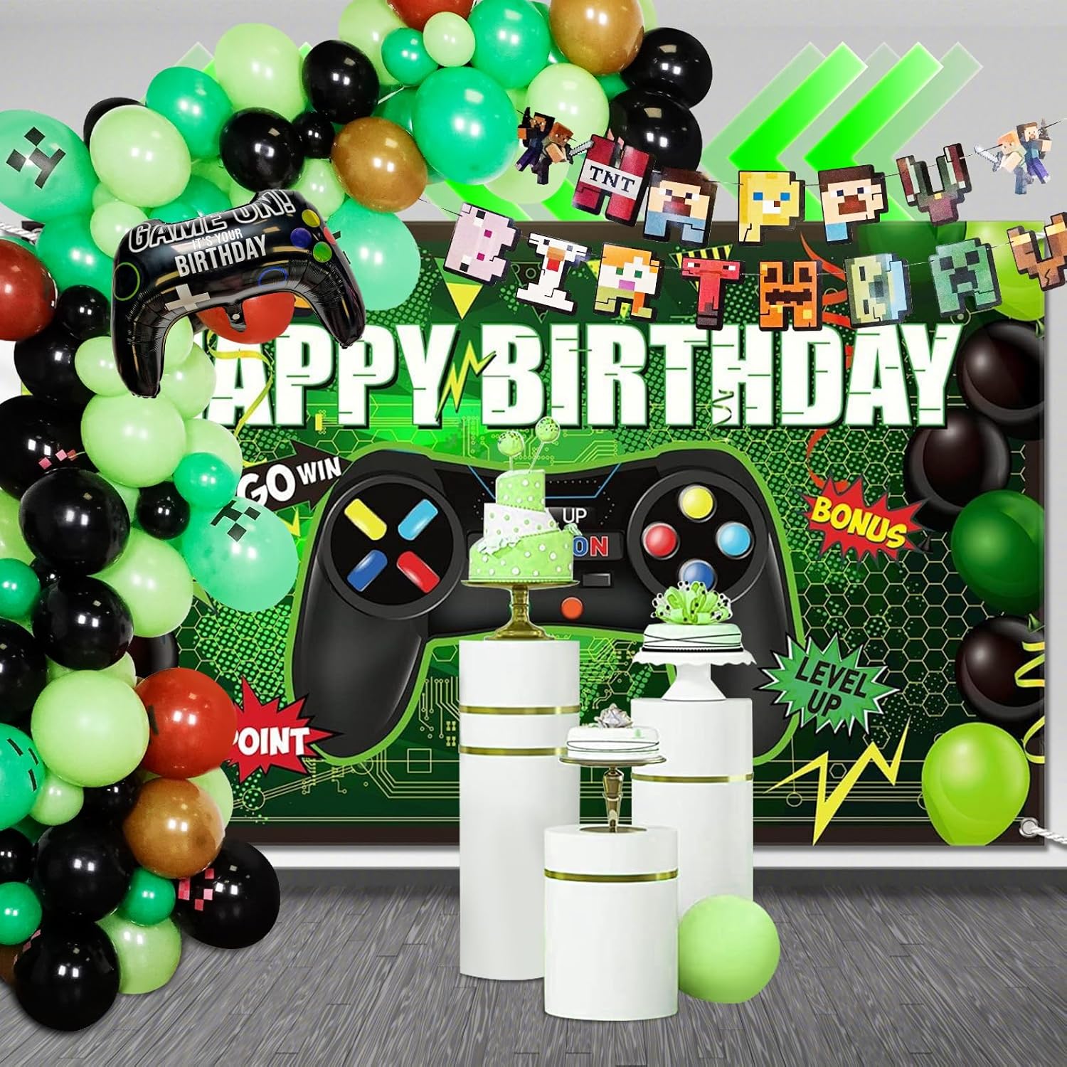 Video Game Balloon Arch Kit with Happy Birthday Banner
