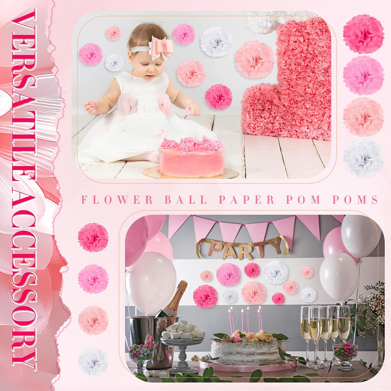 Zhanmai 52 Piece Tissue Paper Pompoms Decorations