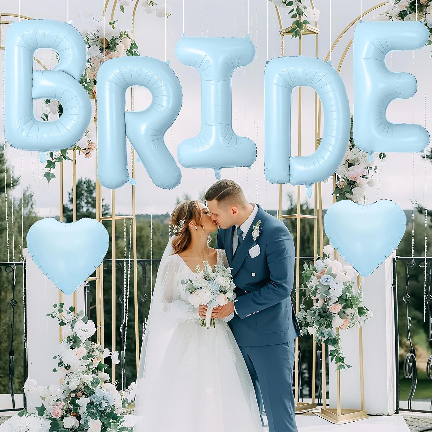 40 Inch Baby Blue BRIDE Letter Balloons Set