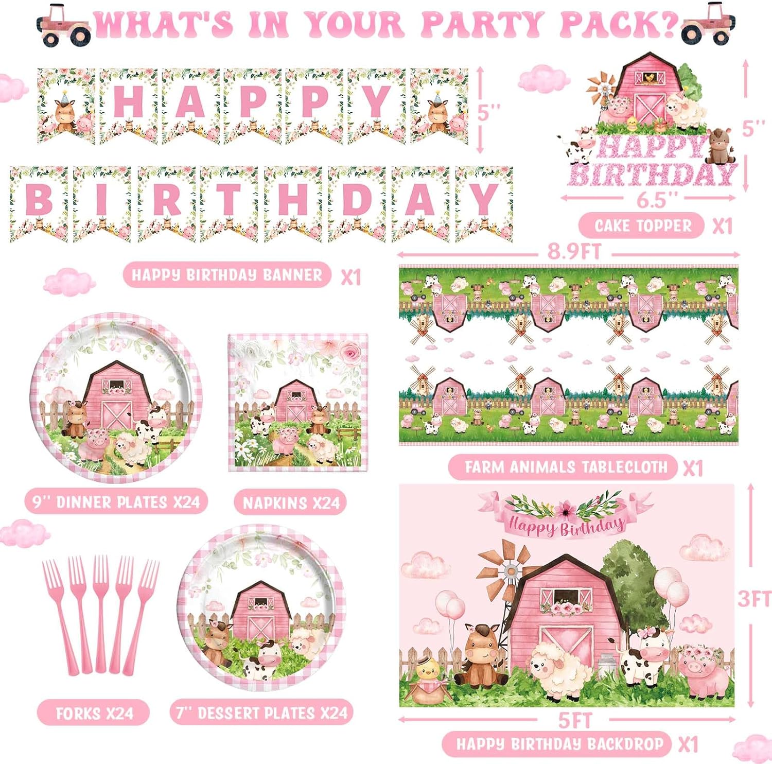 Farm Animal Birthday Decorations 249pcs Pastel