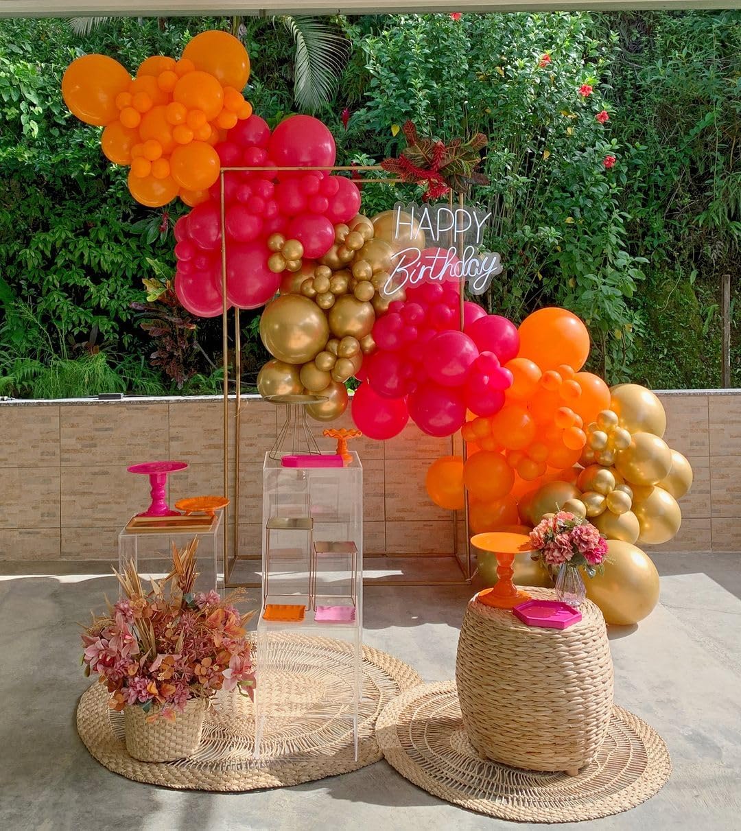 Balloon Garland Kit Burnt Orange Hot Pink Gold Party Decor