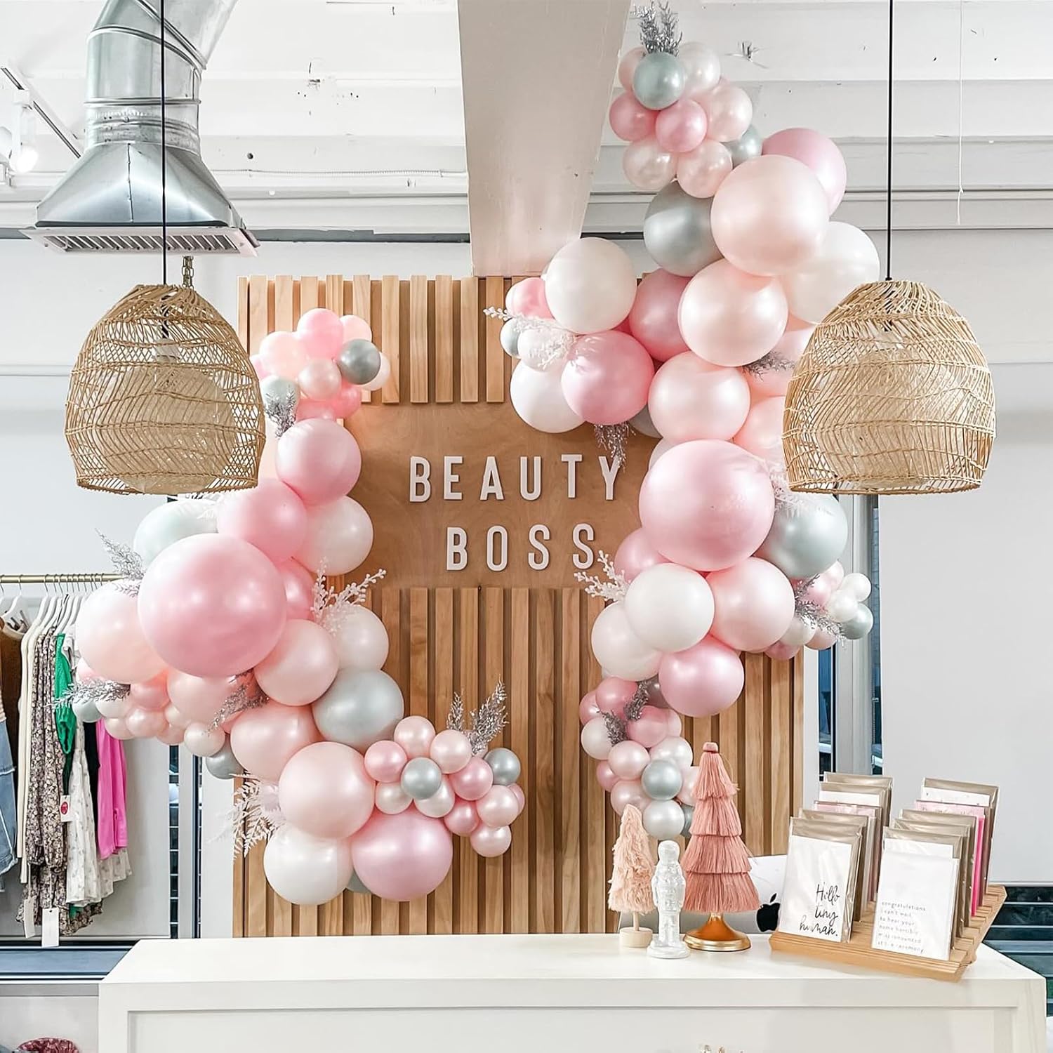 OTLGEUA Pearl Pink Balloons 98PCS Double Stuffed Garland Arch Kit