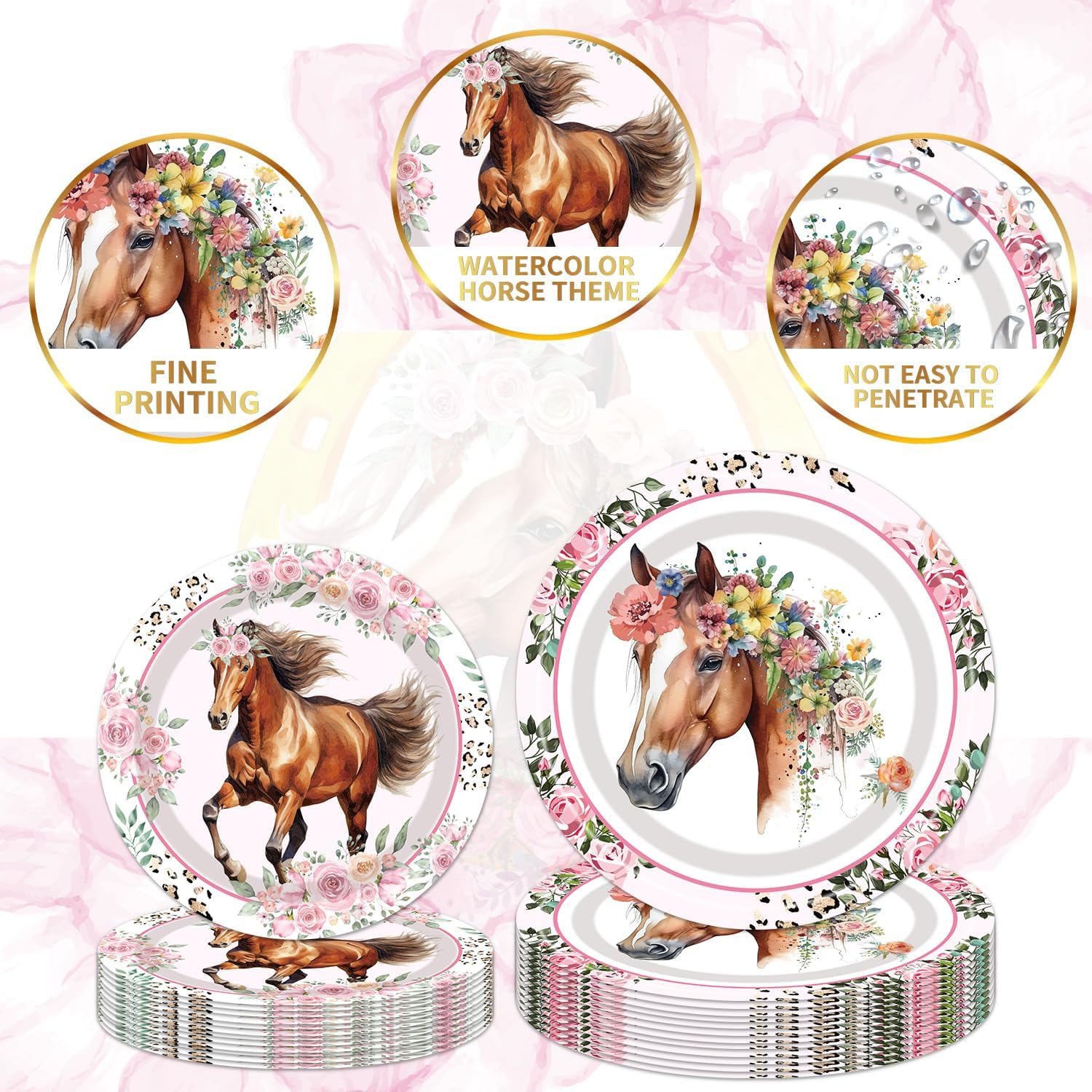 Horse Themed Party Tableware Set - 96 Pcs for 24 Guests